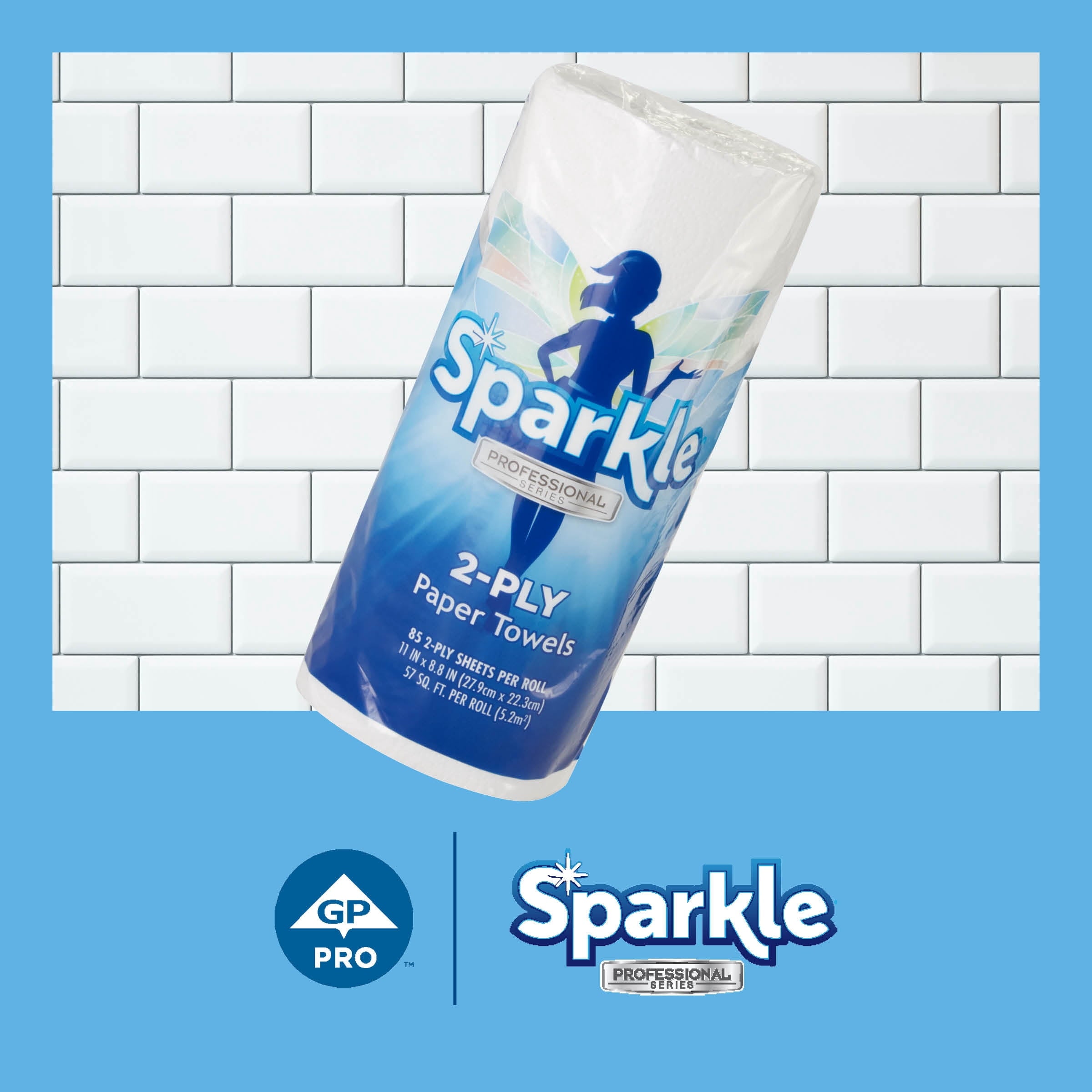Sparkle Professional Series® 2-Ply Perforated Kitchen Paper Towel Rolls by GP PRO (Georgia-Pacific) - White, 2717714, Sheet size: 11” X 8.8” (LxW), 85 Sheets Per Roll, 15 Rolls Per Case