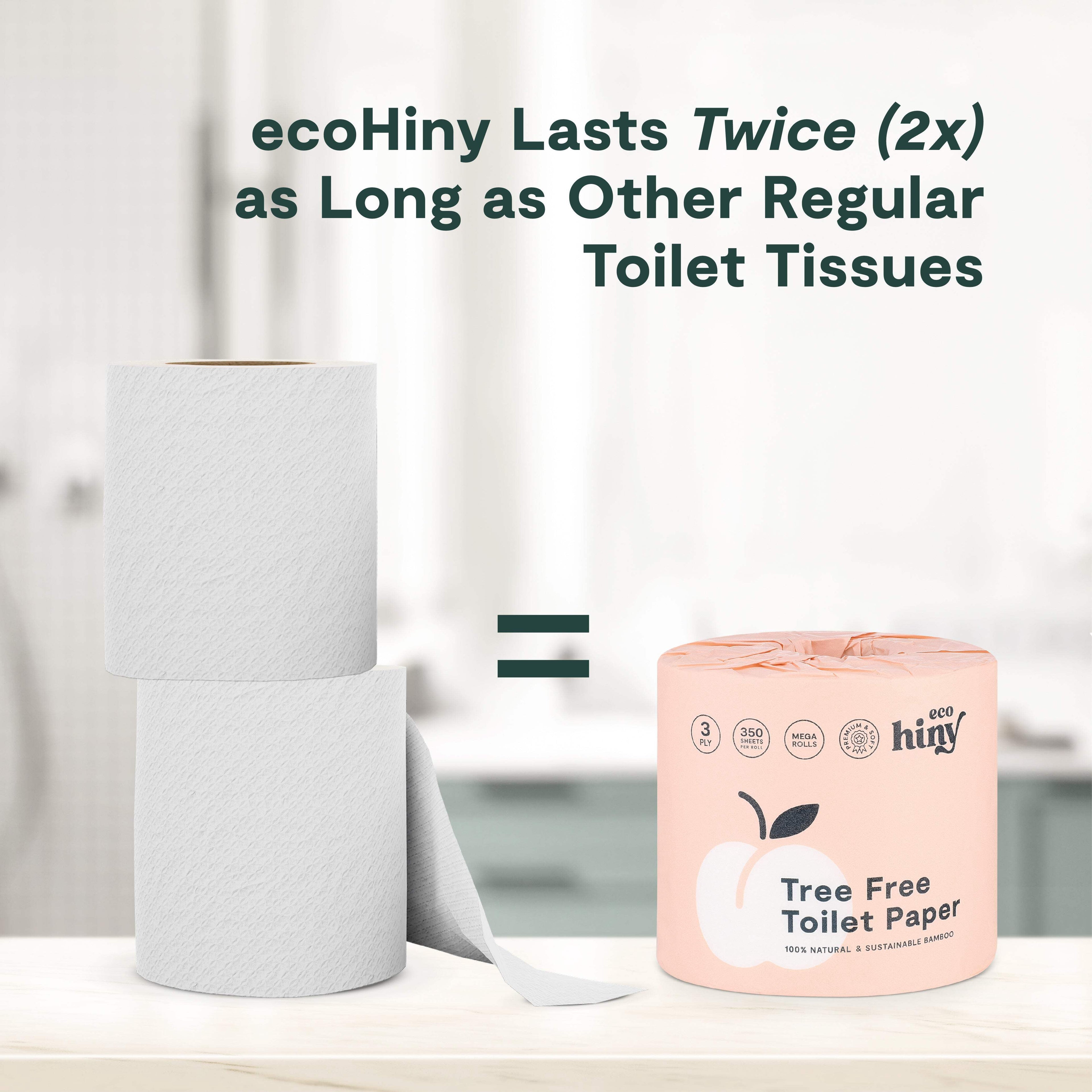 ecoHiny Bamboo Toilet Paper - 12 Mega Rolls, 3-Ply, 350 Sheets per Roll