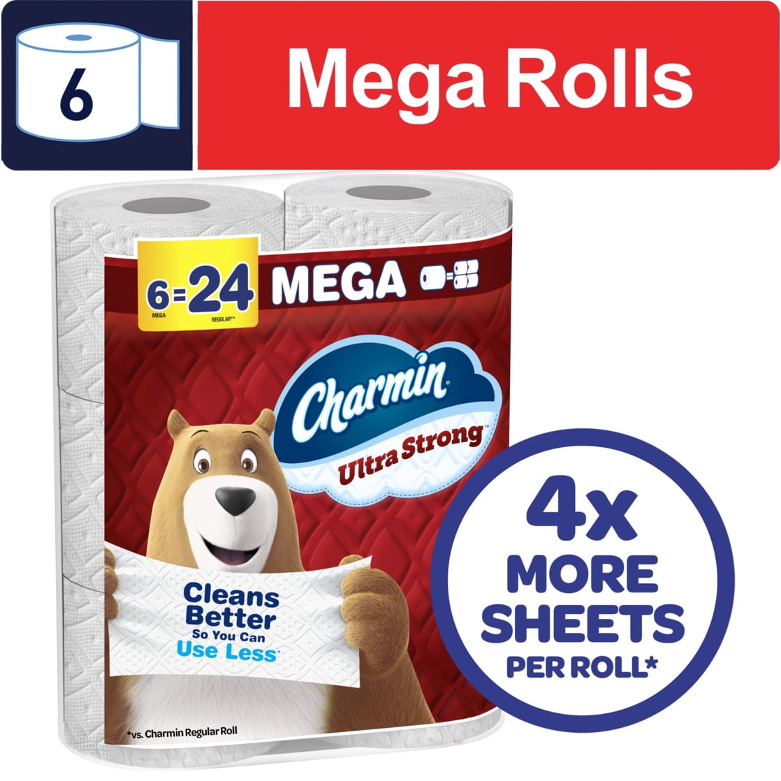 Charmin Ultra Strong Toilet Paper - 4-Pack of 6 Mega Rolls, 220 Sheets per Roll