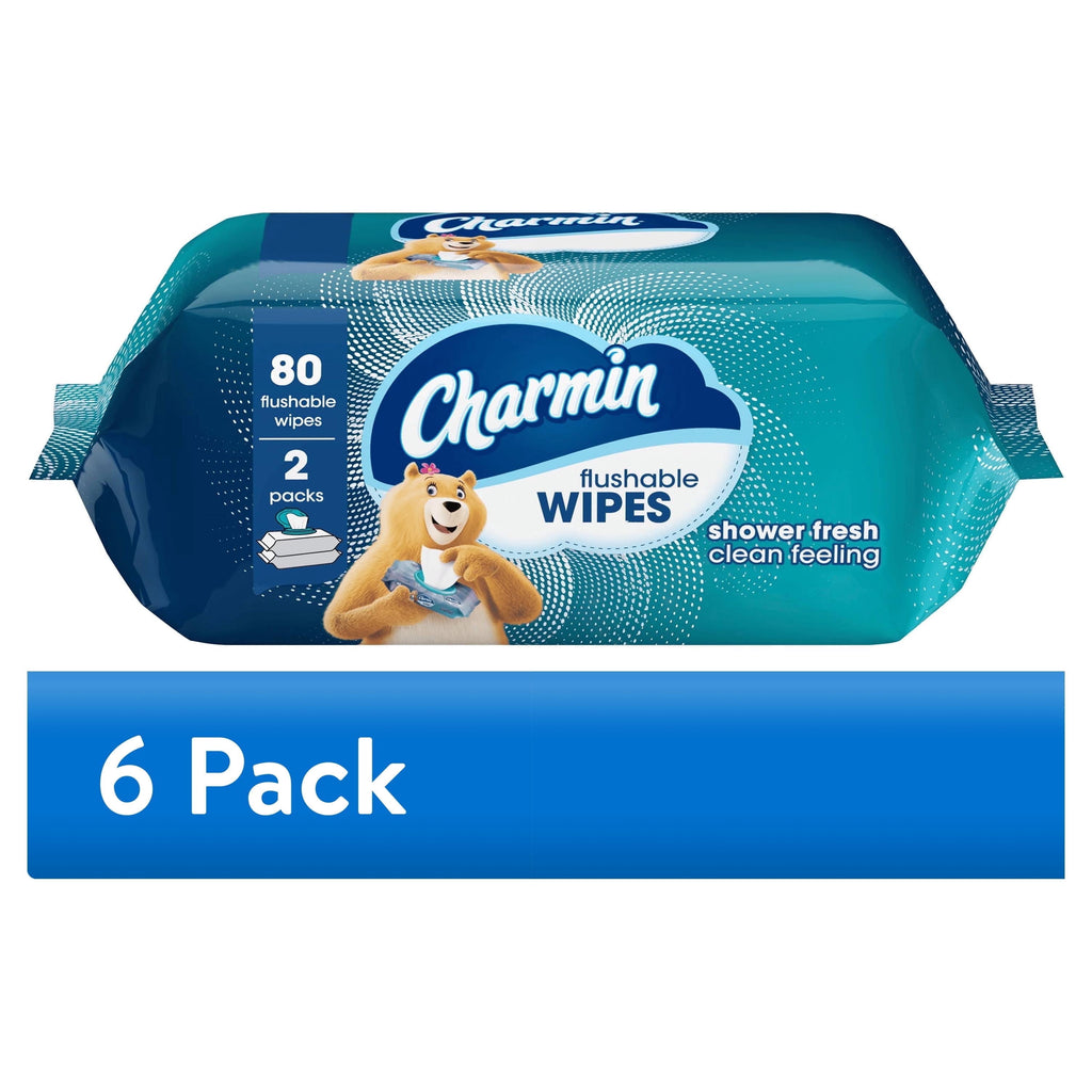 Charmin Flushable Wipes - 2 Flip-Top Packs, 40 Wipes per Pack, 80 Total Wipes - 6-Pack