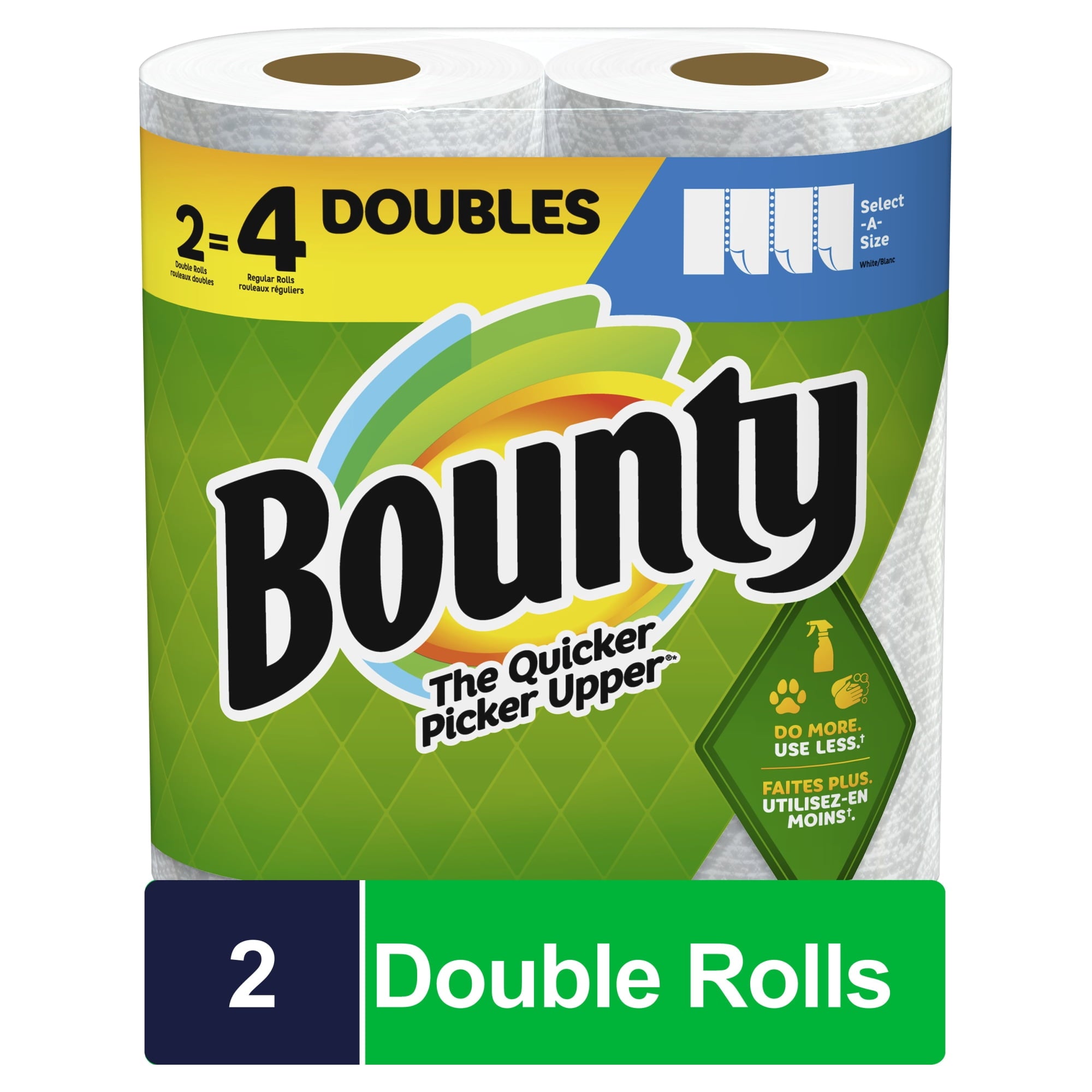 Bounty Select-A-Size 2-Ply Paper Towels - Double Roll, 11" x 6", White, 90 Sheets Per Roll, Pack Of 2 Rolls