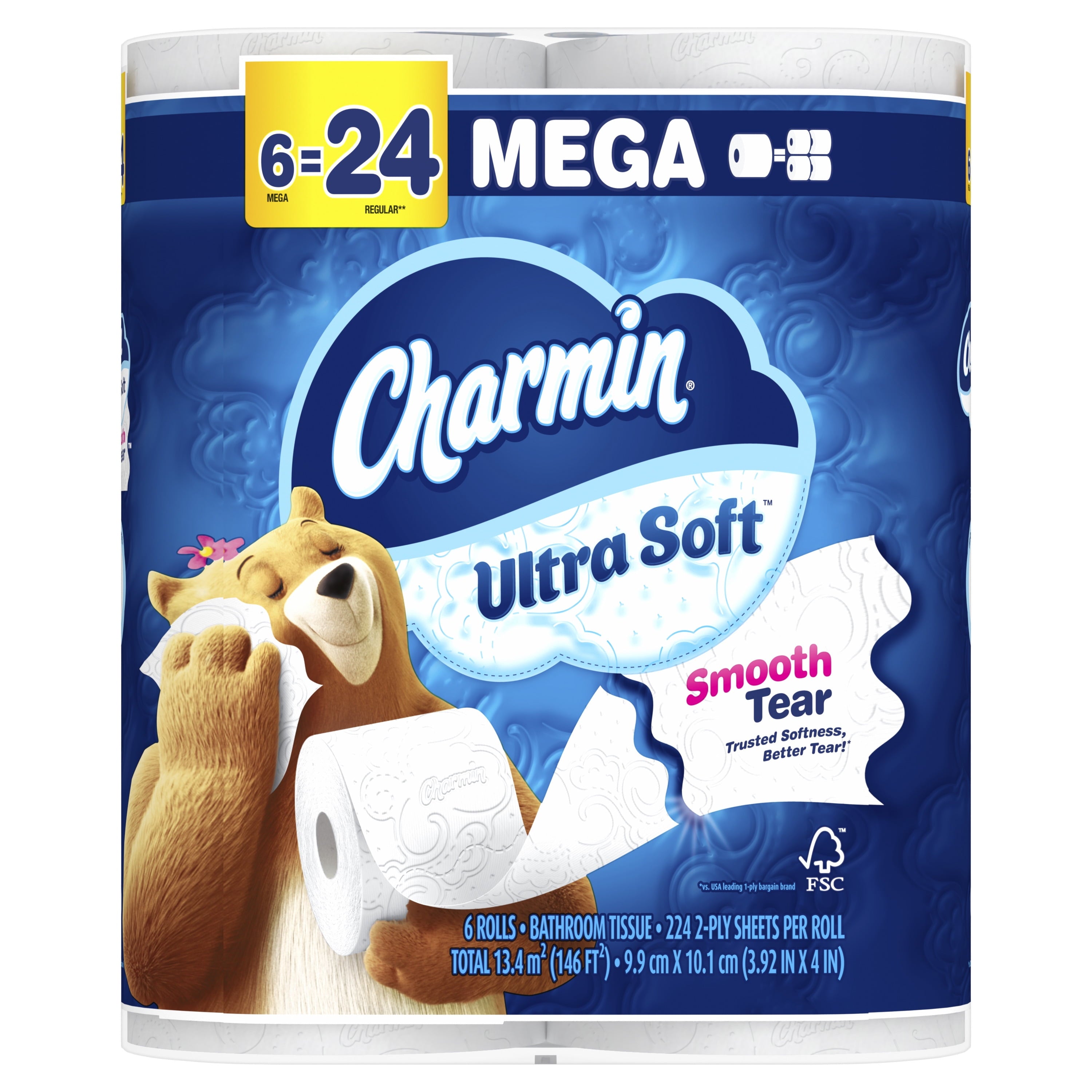 Charmin Ultra Soft Toilet Paper - 4-Pack of 6 Mega Rolls, 224 Sheets per Roll