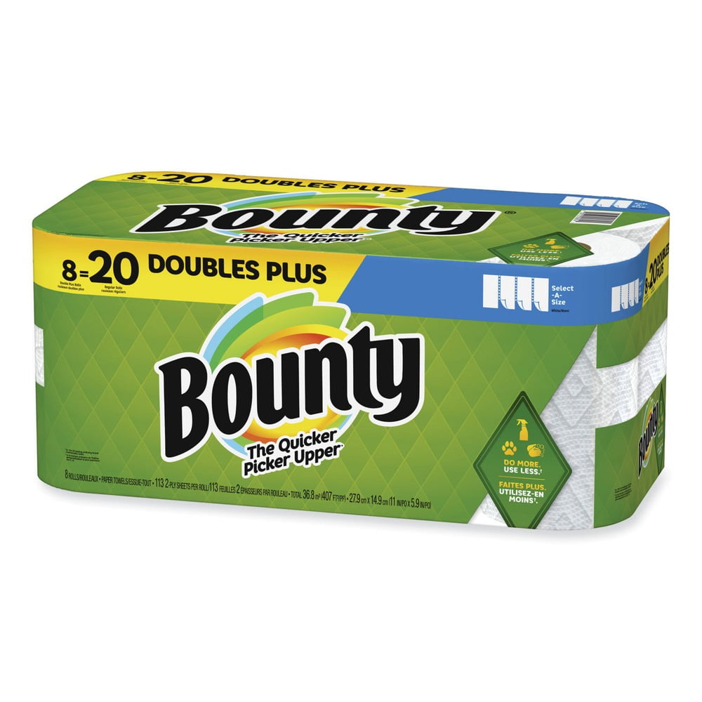 Bounty® Select-a-Size Kitchen Roll Paper Towels - 2-Ply, 5.9 x 11, White, 113 Sheets/Double Plus Roll, 8 Rolls/Pack