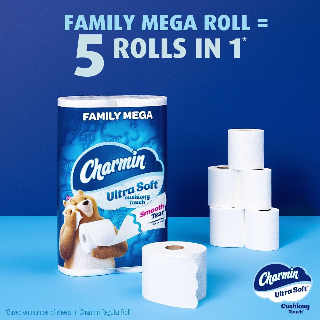 Charmin Ultra Soft Cushiony Touch Toilet Paper - 18 Family Mega Rolls (90 Regular Rolls)