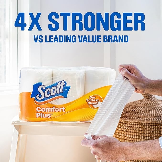 Scott ComfortPlus Toilet Paper - 12 Mega Rolls, 425 Sheets per Roll, Septic-Safe, 1-Ply Toilet Tissue