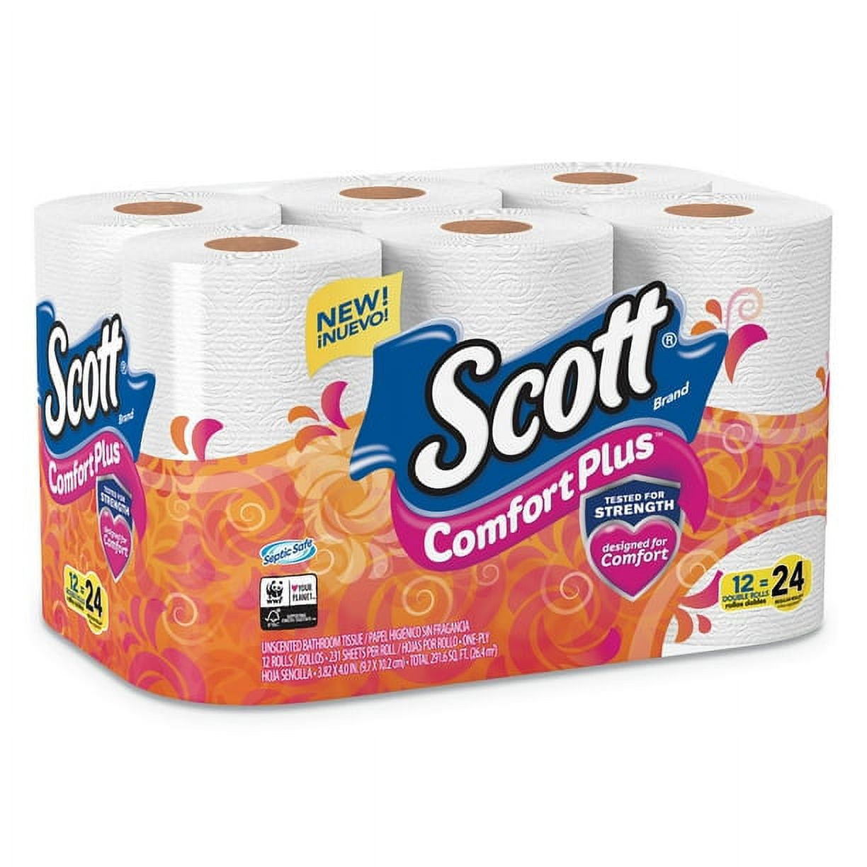 Scott ComfortPlus Toilet Paper - Double Roll, Bath Tissue, 1-Play, 231, 12 Roll per Pack