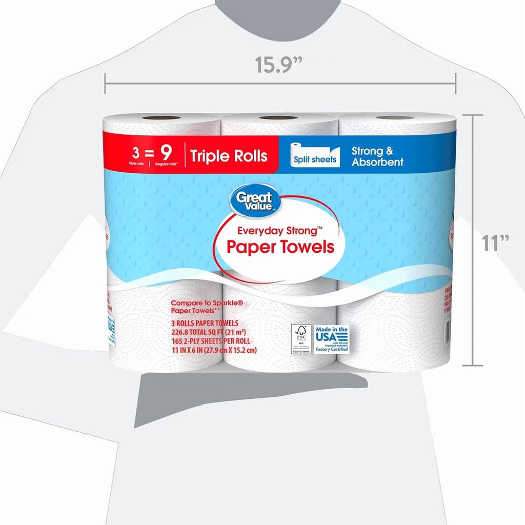 Everyday Strong Paper Towels - Split Sheets, 3 Triple Rolls, Compare To Sparkle
