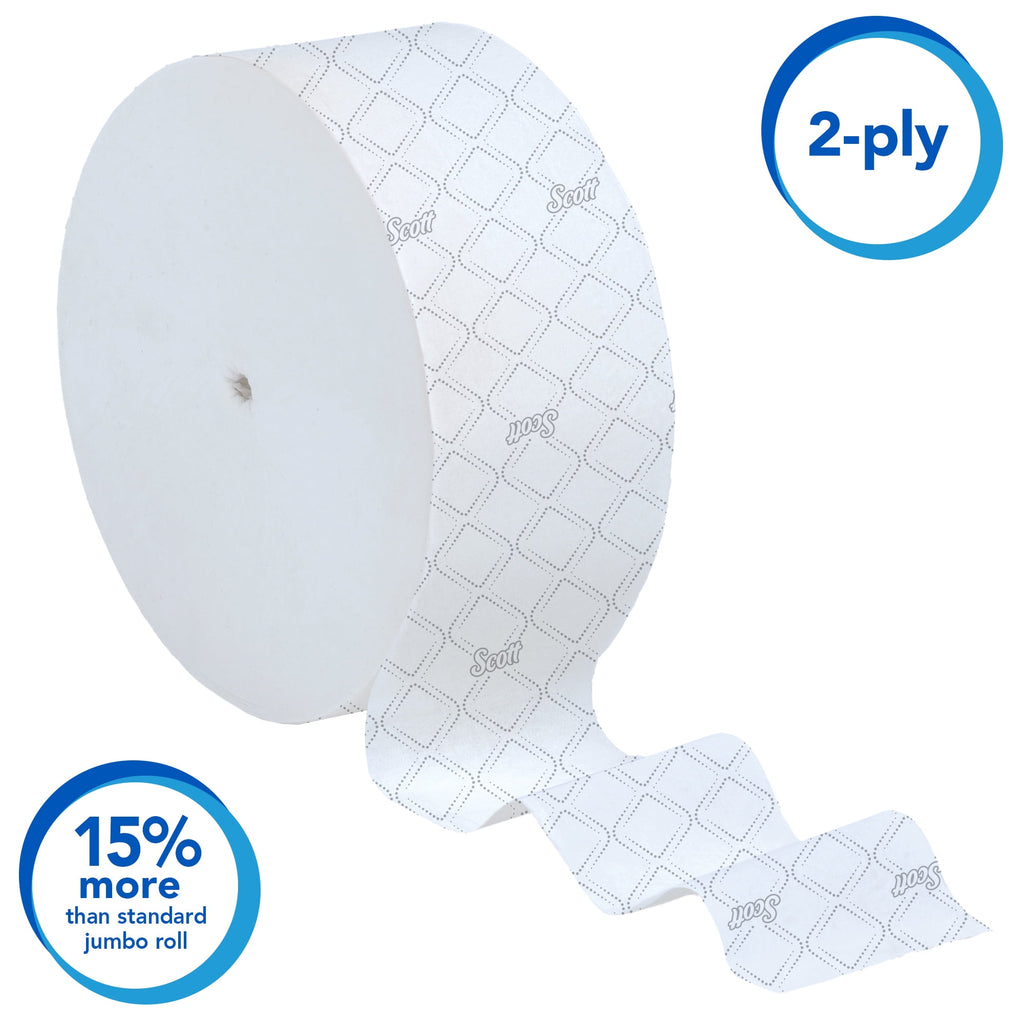 Scott Professional Coreless High-Capacity Jumbo Roll Toilet Paper - Bulk (07006), 2-Ply, Elevated Design, Septic Safe, White (12 Rolls at 1, 150' Each, 13, 800'/Case)
