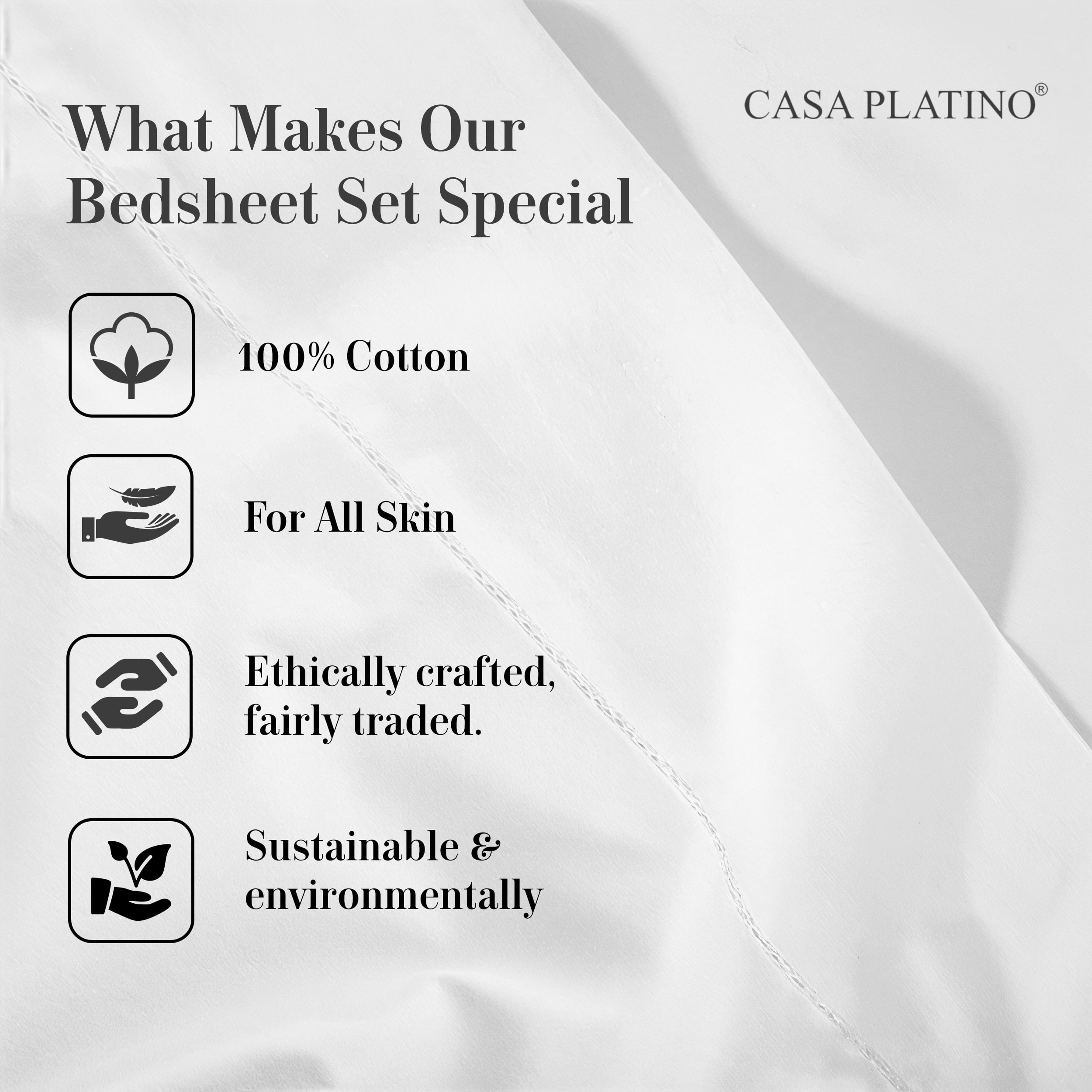 Casa Platino 100 Cotton Sheets Set - 4 Piece Long Staple Cotton Queen Sheets - Crisp & Cool Percale Weave, Every Day Comfort, 15" Deep Pocket Fitted, Machine Washable - White