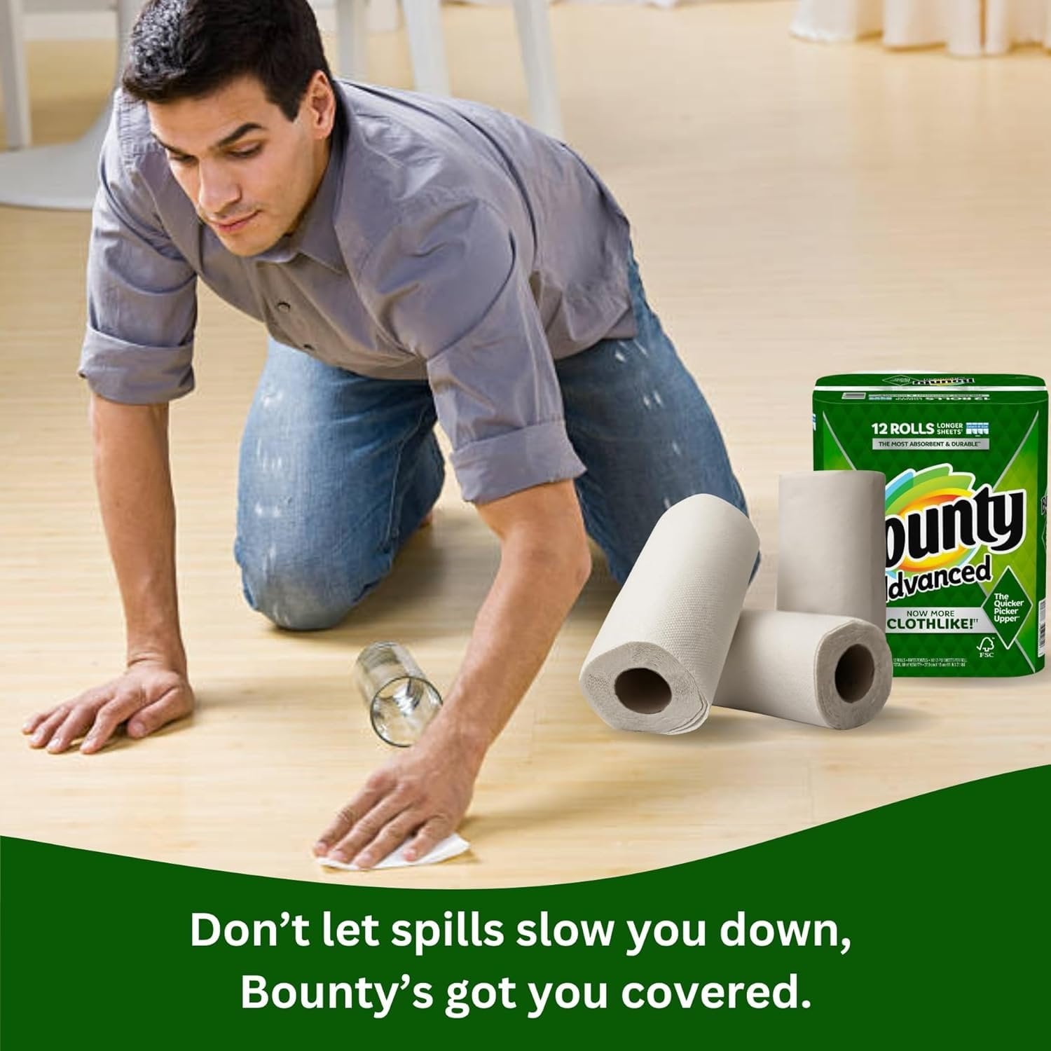 Bounty Advanced 2-Ply Paper Towel 12 Rolls - Absorbent - Durable, Longer Sheets - Select-A-Size