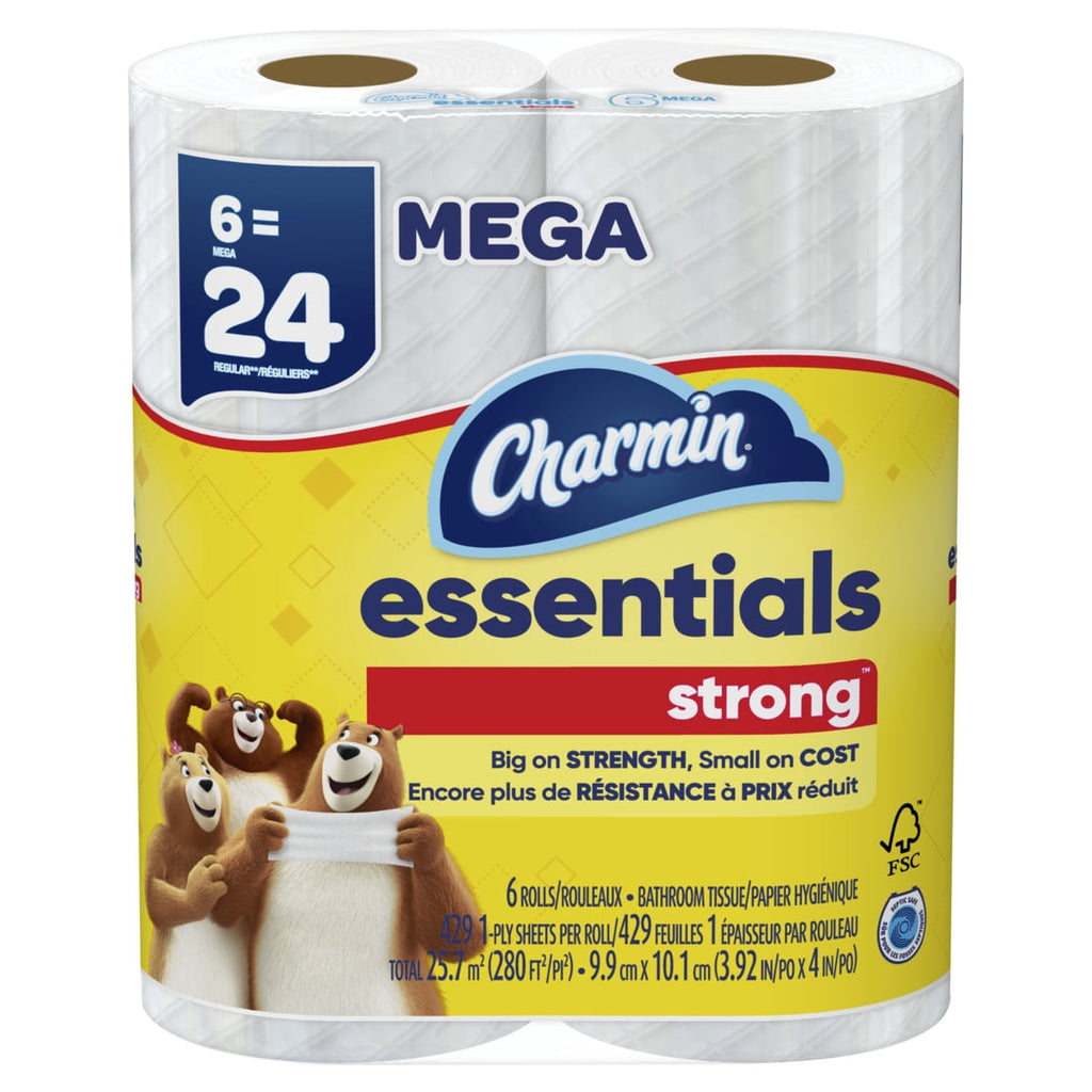 Charmin Essentials Strong Toilet Paper - 3 Packs of 6 Mega Rolls, 429 Sheets per Roll