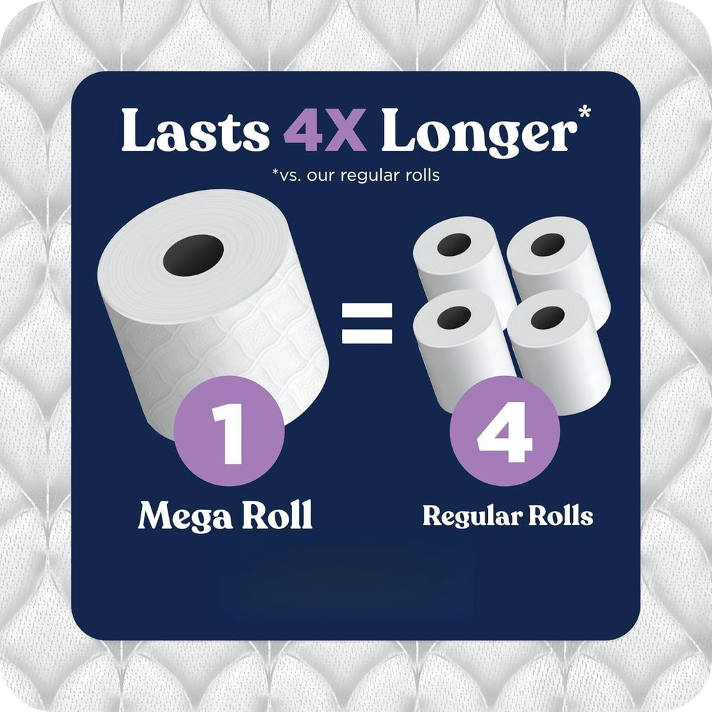 Toilet Tissue - 3-Ply Quilted Ultra Plush, Bulk Mega Rolls, 3X Thicker & Extra Soft, Household Daily Use, 24 Mega Rolls Equals 96 Regular Rolls