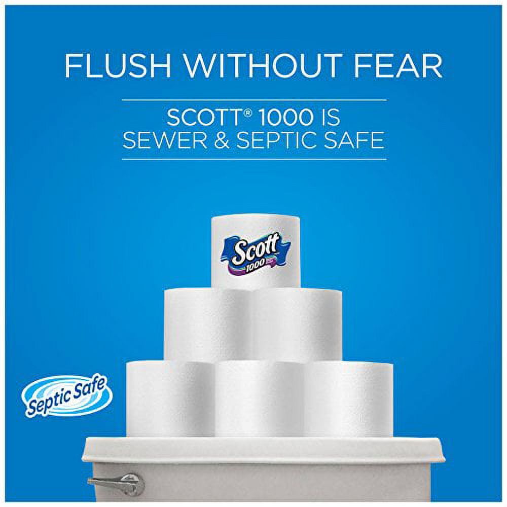 Scott 1000 Toilet Paper - 18 HYZ01 Rolls, Septic-Safe, 1-Ply Toilet Tissue