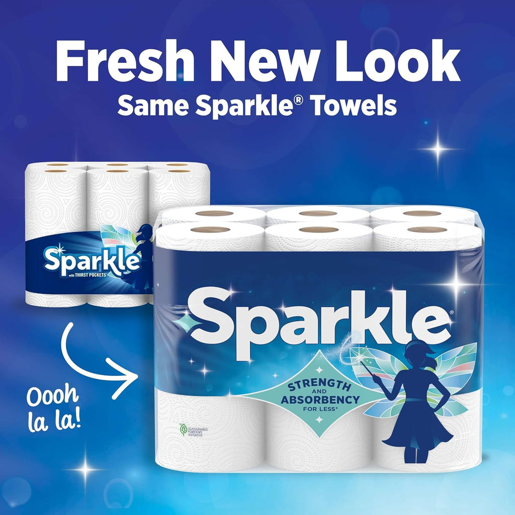 KKFEN-Sparkle Pick-A-Size Paper Towels - 6 Double Rolls (660 Sheets Total) - Strong 2-Ply Towels for Kitchen Cleanup and Everyday Messes