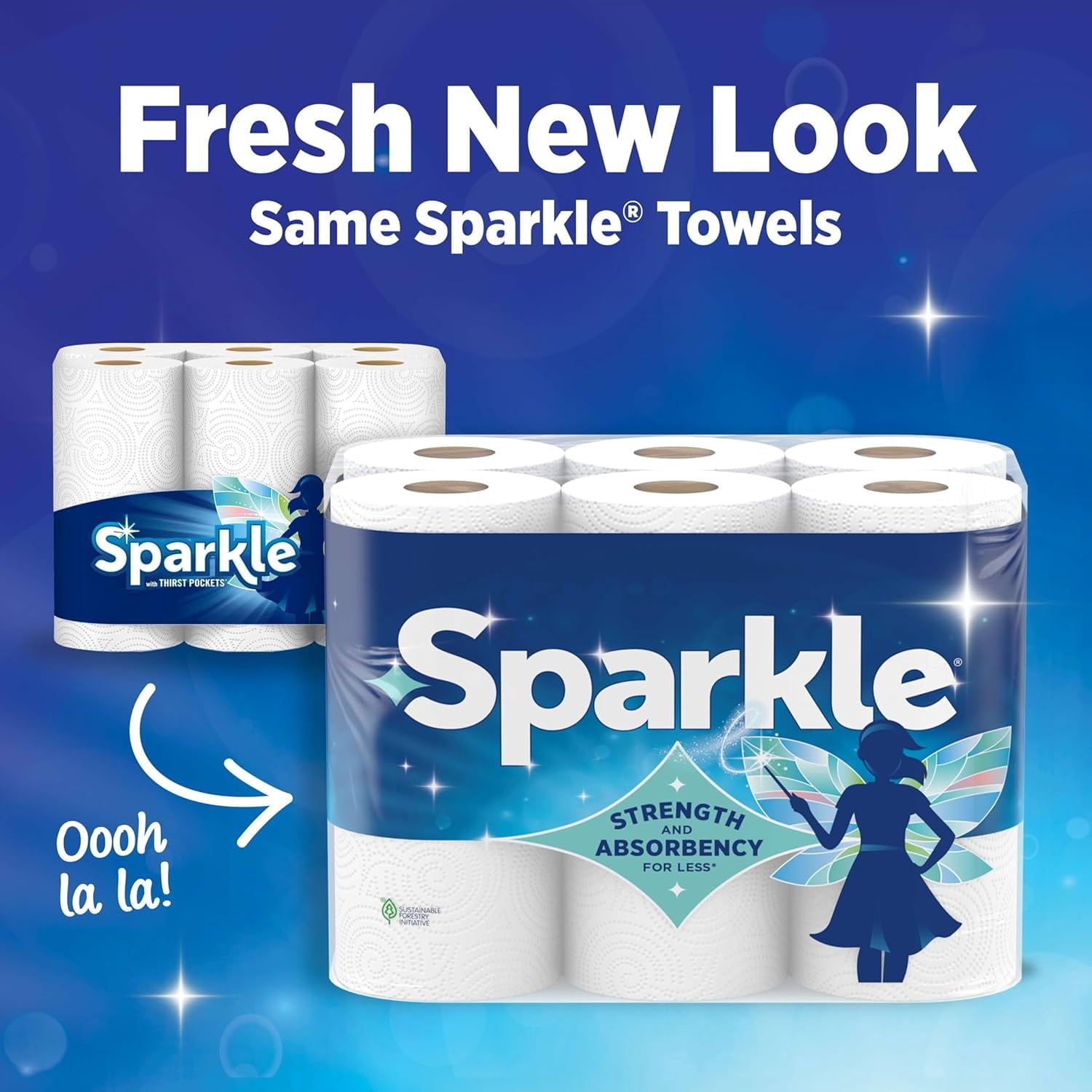 KKFEN-Sparkle Pick-A-Size Paper Towels - 6 Double Rolls (660 Sheets Total) - Strong 2-Ply Towels for Kitchen Cleanup and Everyday Messes