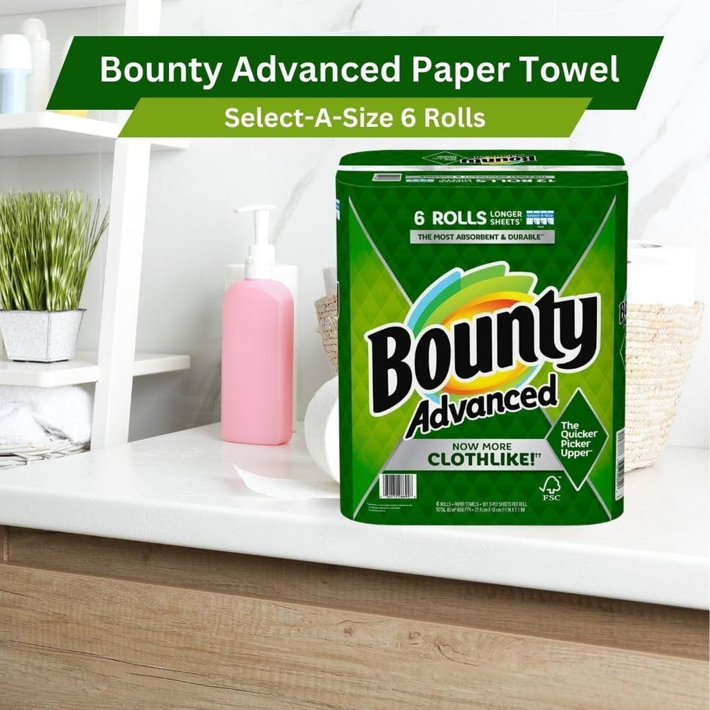 Bounty Advanced 2-Ply Paper Towel - Absorbent - Durable - Select-A-Size - Clothlike - 6 Rolls