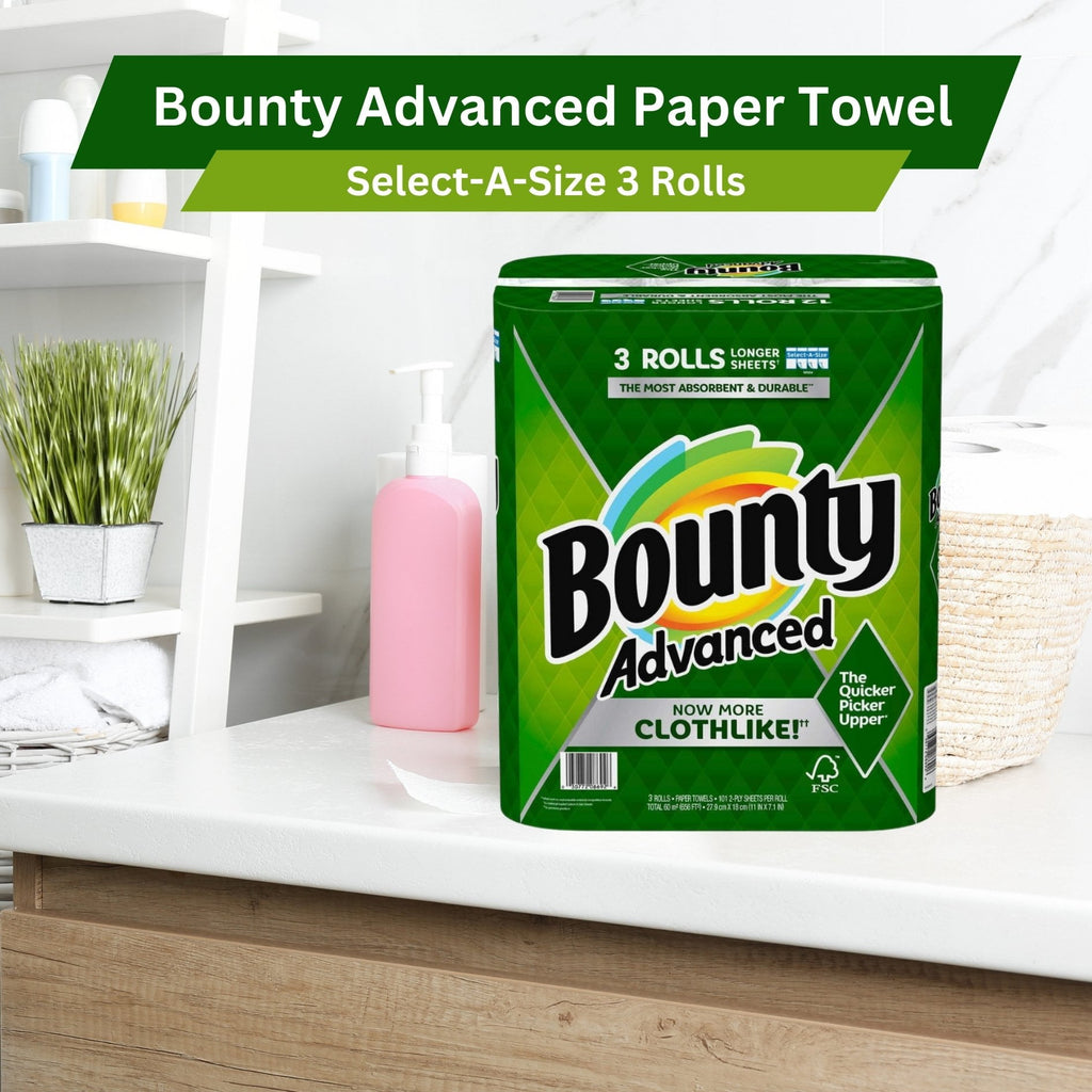 Bounty Advanced 2-Ply Paper Towel - Absorbent - Durable, and Clothlike - Select-A-Size - 3 Rolls