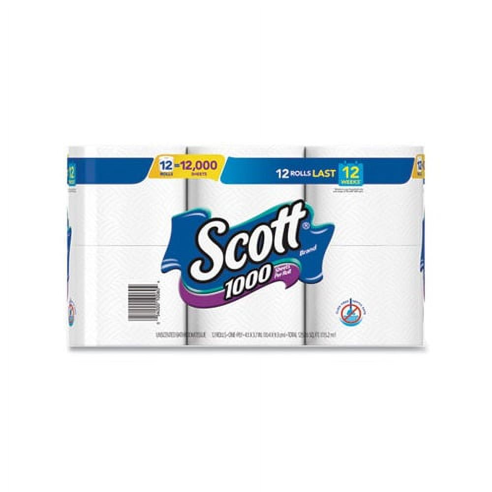 Scott Containers Toilet Paper Septic Safe - 1-Ply, White, 1000 Sheets/Roll, 12 Rolls/Pack, 4 Pack/Carton