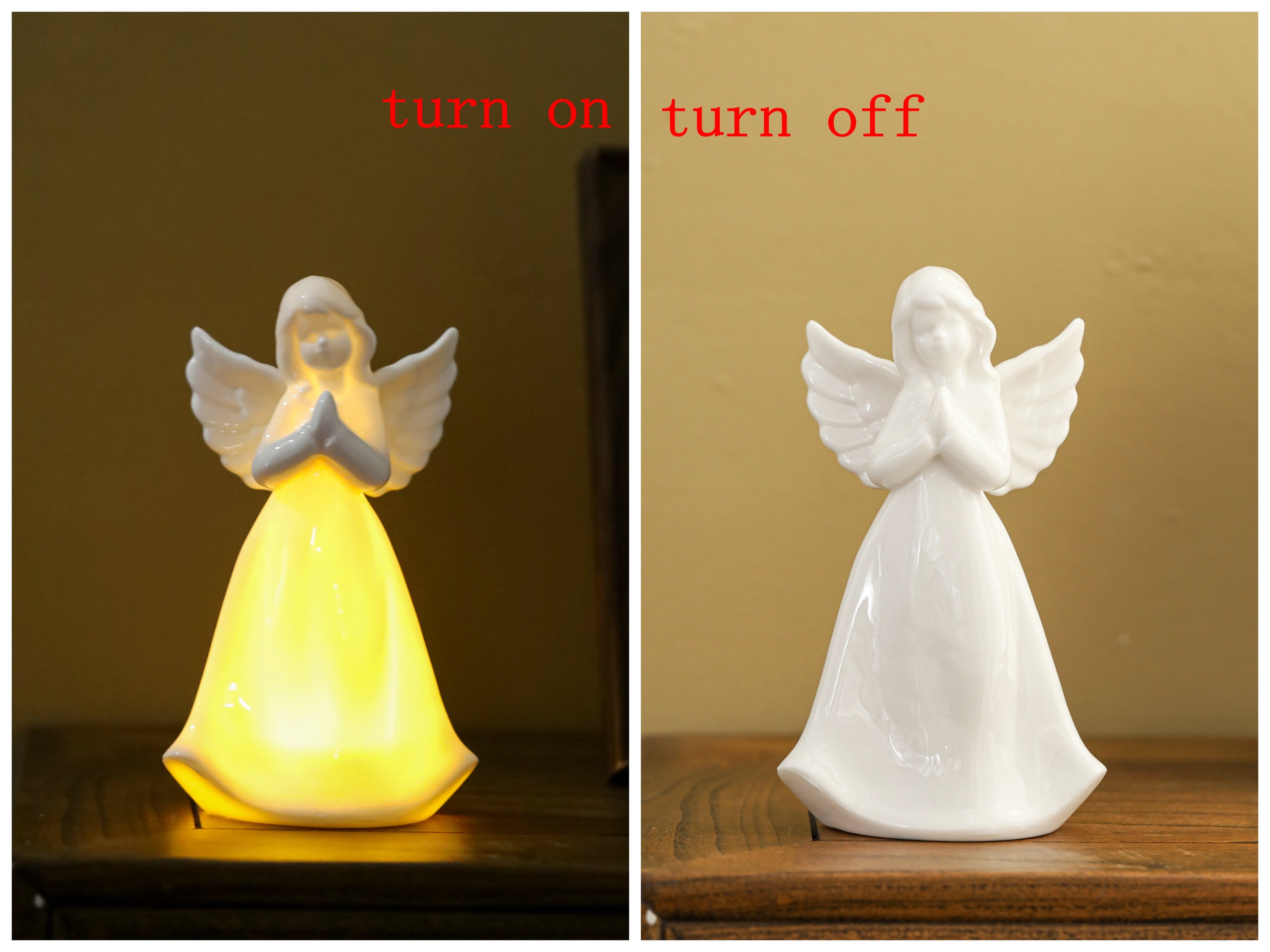 Praying Angel Porcelain Figurine with Light - White 7"H