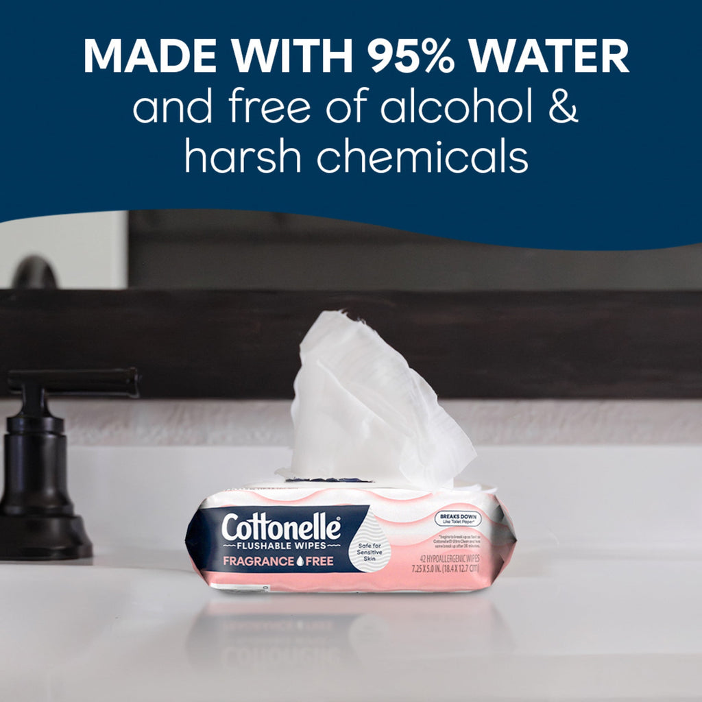 Cottonelle Fragrance Free Flushable Wet Wipes - 4 Flip-Top Packs