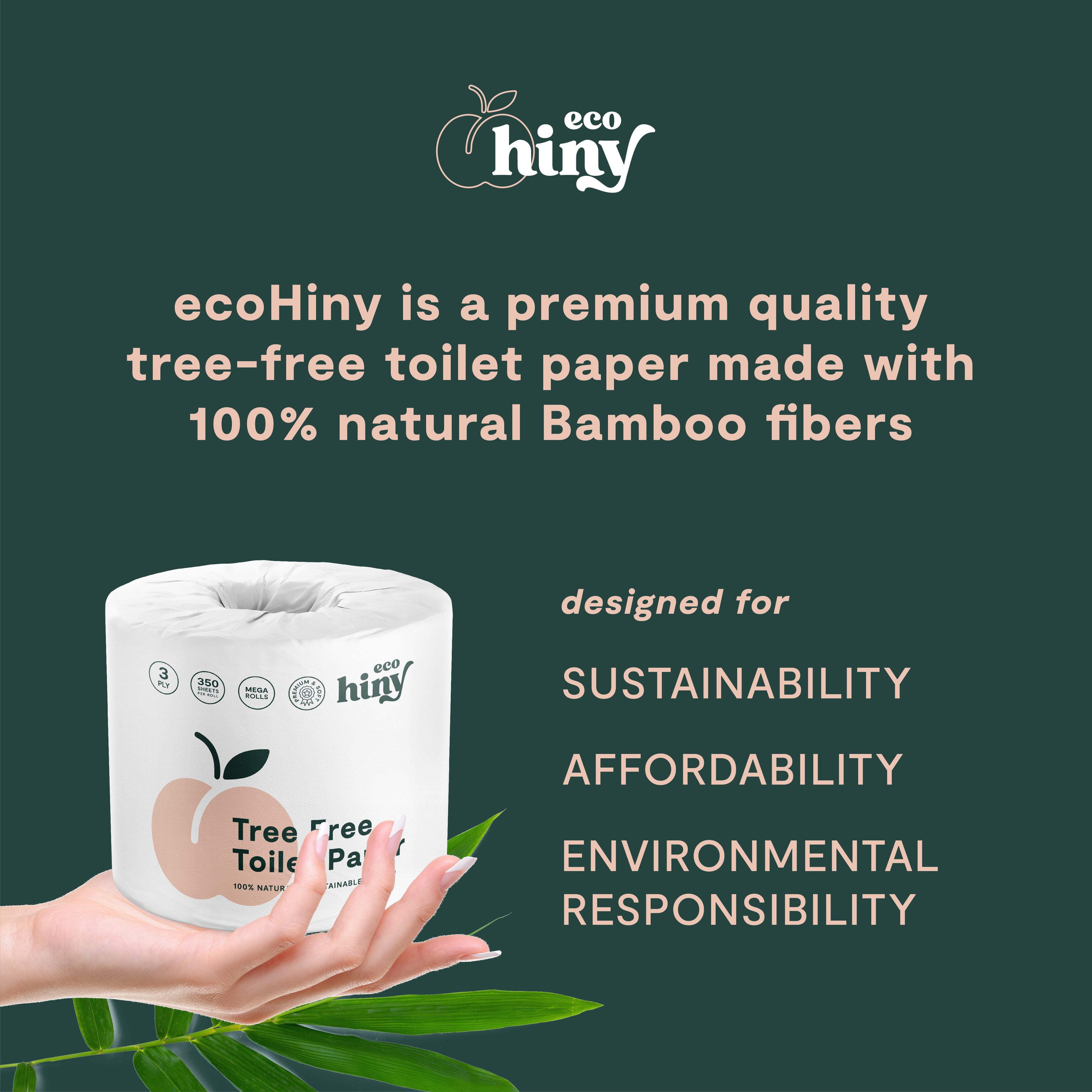 ecoHiny Bamboo Toilet Paper - 12 Mega Rolls, 3-Ply, 350 Sheets per Roll