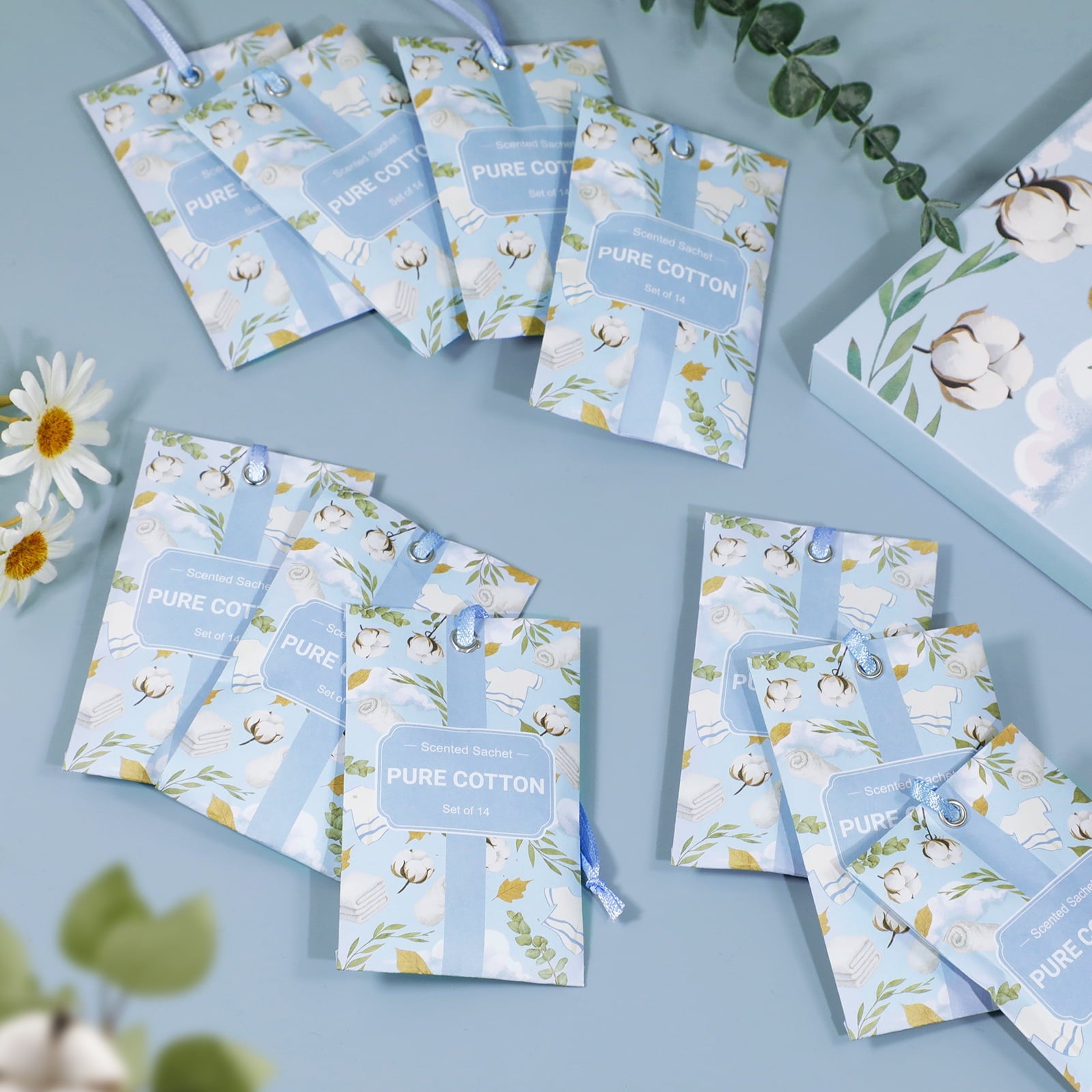 SCENTORINI Pure Cotton Scented Sachet - 14 Packs Air Freshener Odor Eliminator Bags, Long Lasting Home Fragrance for Drawers, Wardrobes and Closets