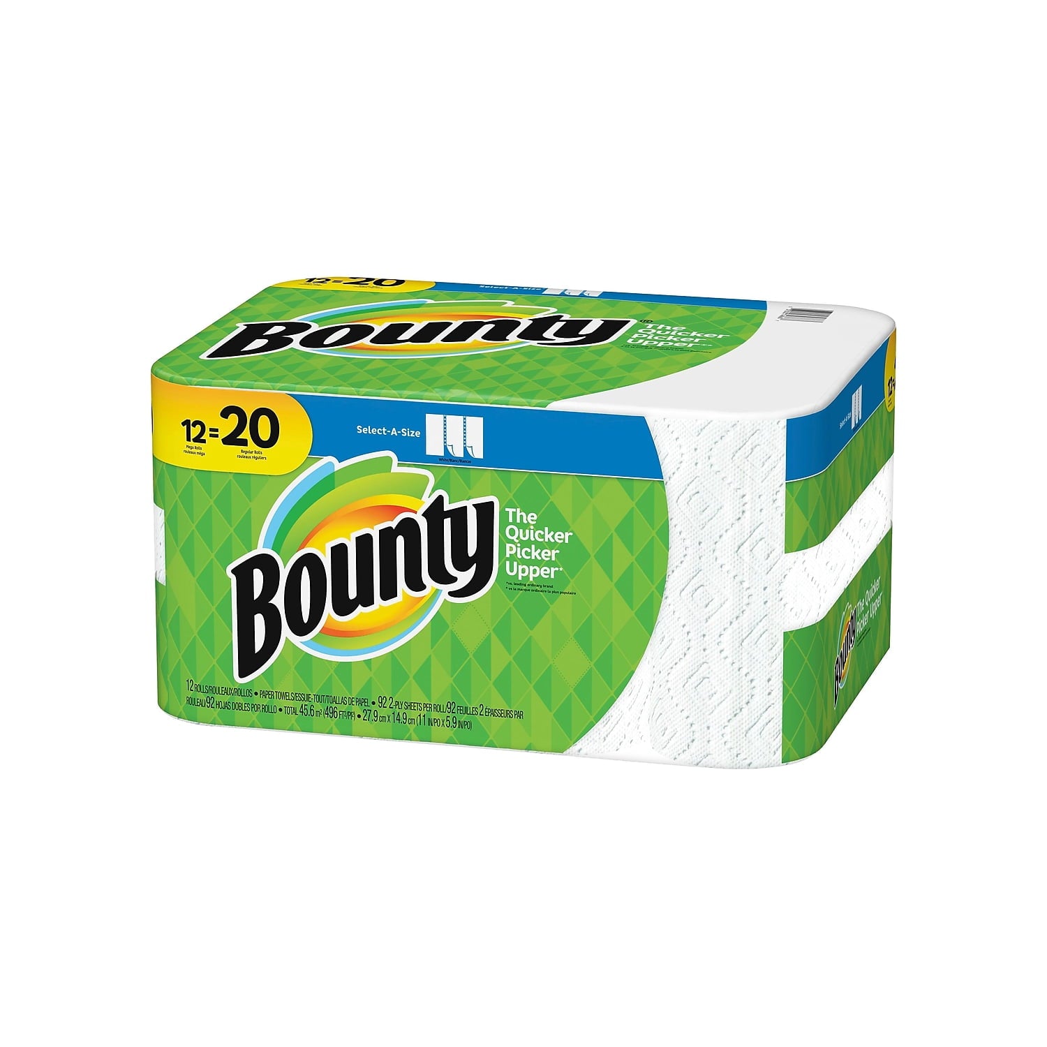 Bounty Select-A-Size 2-Ply Paper Towels - 11" x 5-15/16", White, Pack Of 12 Mega Rolls