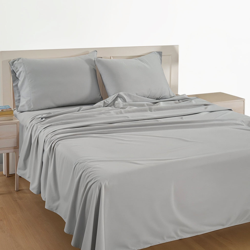 Casa Platino 100% Cotton Sheets – Naturally Cool 100% Cotton Bed Sheets - Ultra Soft Percale Weave, Fade Resistant, Low Pill, 15” Deep Pocket – Silver