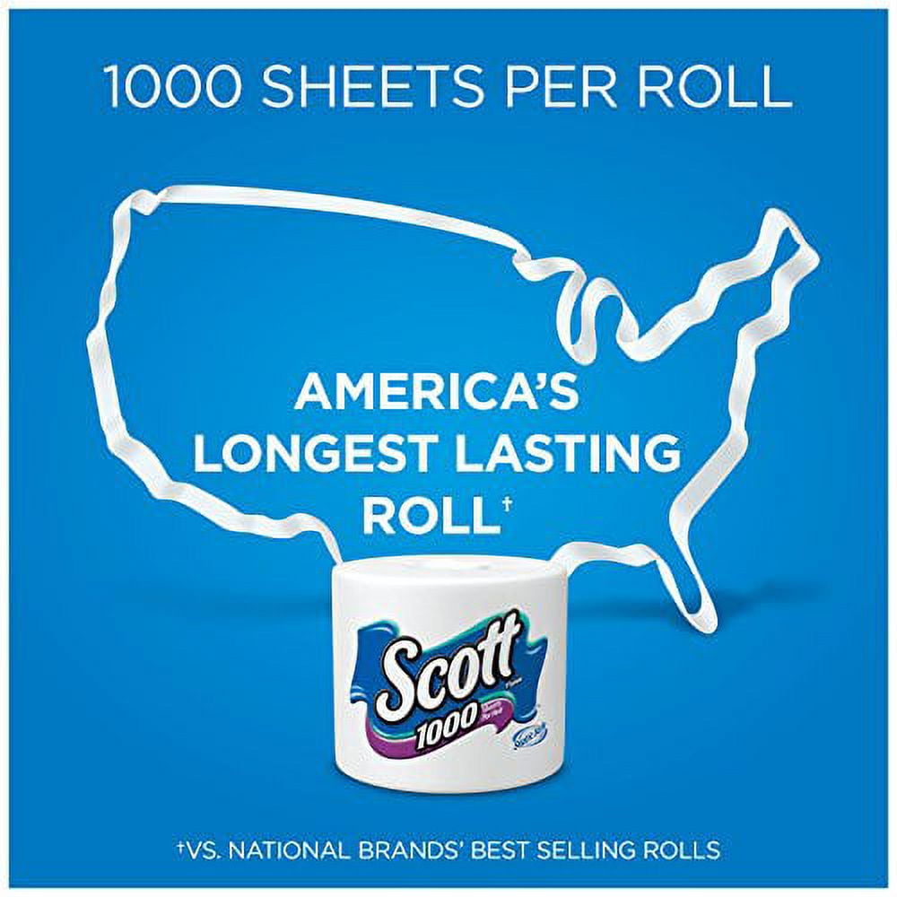 Scott 1000 Toilet Paper - 18 HYZ01 Rolls, Septic-Safe, 1-Ply Toilet Tissue