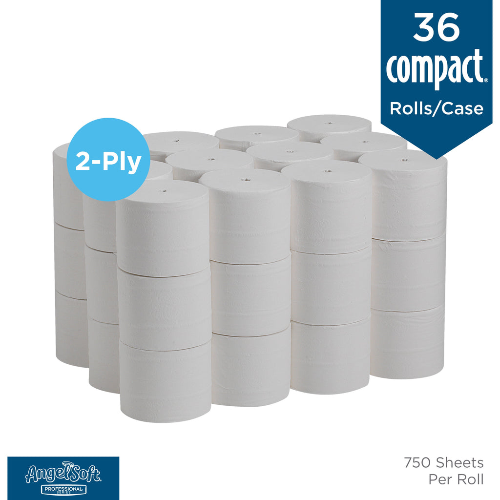 Angel Soft Professional Series Compact Coreless 2-Ply Toilet Paper - 750 Sheets/Roll, 36 Rolls/Case