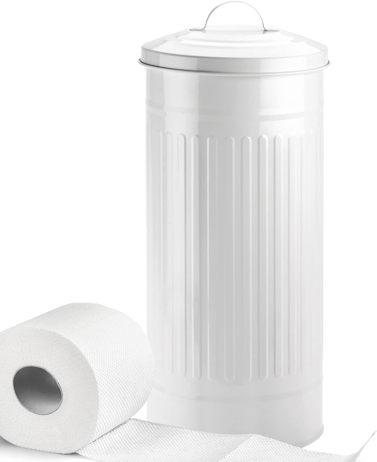 Autumn Alley White Metal Farmhouse Toilet Paper Extra Roll Storage – Freestanding - Holds 3 Megarolls