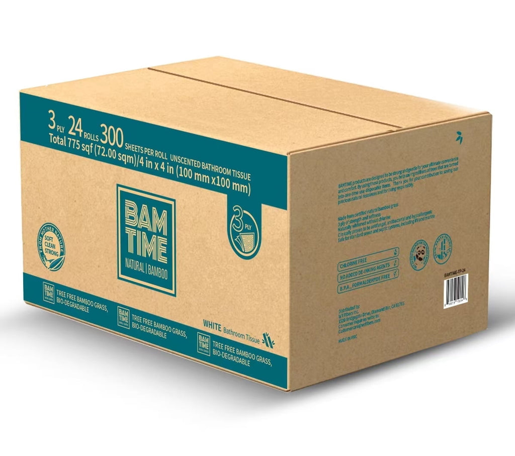 Tree-Free Bamboo Toilet Paper - 24 Rolls, 3-Ply, 300 Sheets per Roll