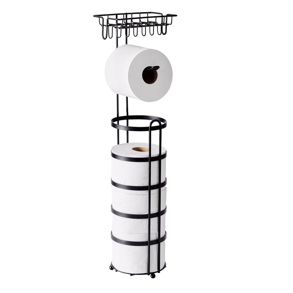 Better Homes & Gardens Free Standing Toilet Paper Holder with Reserve - Matte Black, Fully Assembled