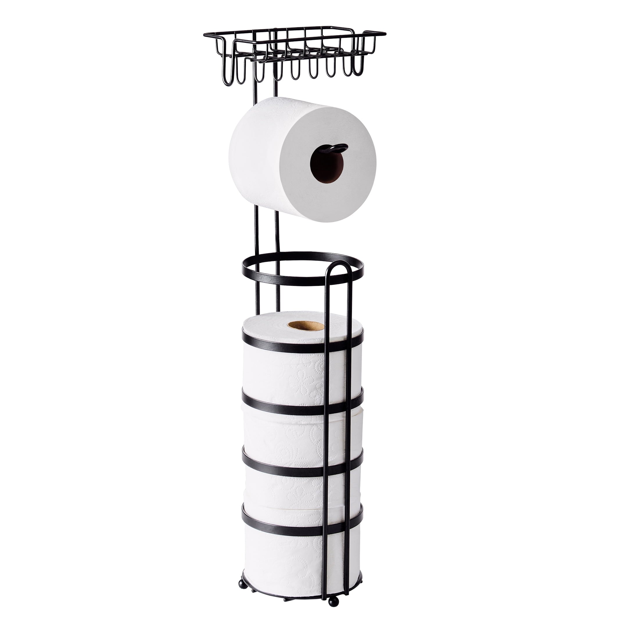 Better Homes & Gardens Free Standing Toilet Paper Holder with Reserve - Matte Black, Fully Assembled