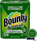 Bounty Advanced 2-Ply Paper Towel 12 Rolls - Absorbent - Durable, Longer Sheets - Select-A-Size