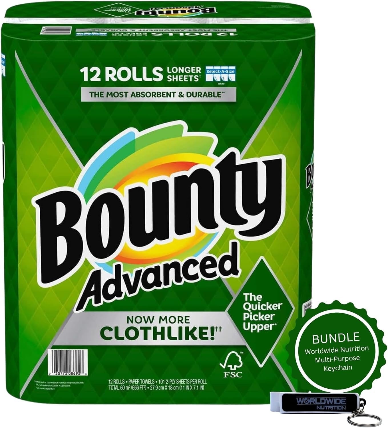 Bounty Advanced 2-Ply Paper Towel 12 Rolls - Absorbent - Durable, Longer Sheets - Select-A-Size