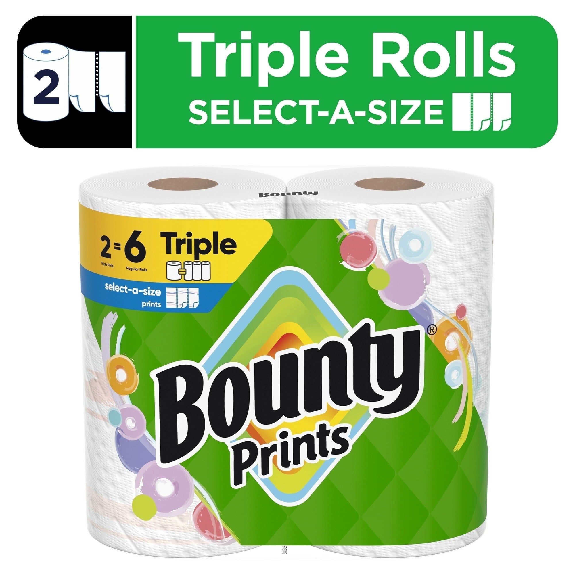 Bounty Paper Towels Select-A-Size Print - 2 Triple Rolls, 123 Sheets Per Roll 4 PACK