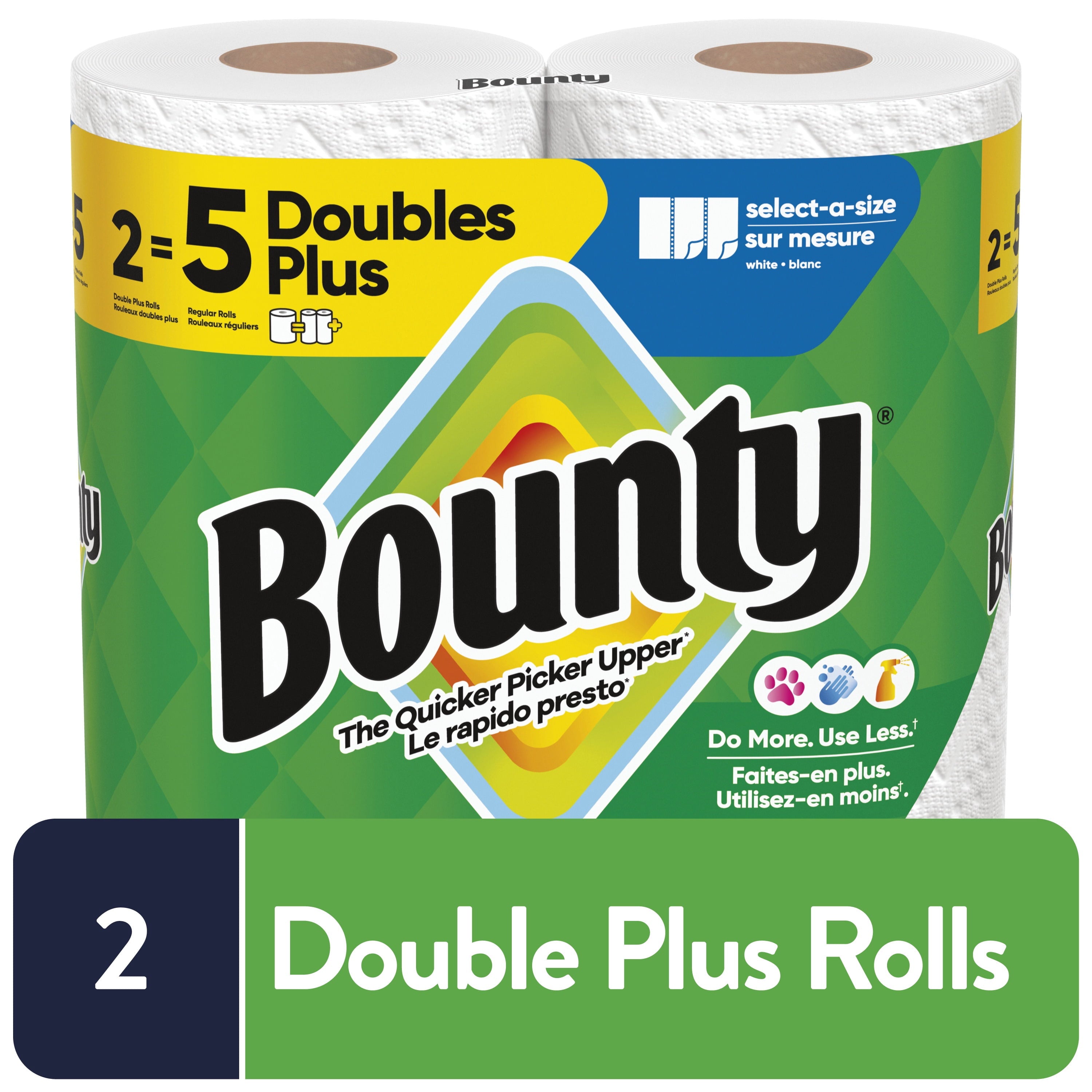 Bounty Paper Towels Select-A-Size White - 2 Double Plus Rolls, 103 Sheets Per Roll