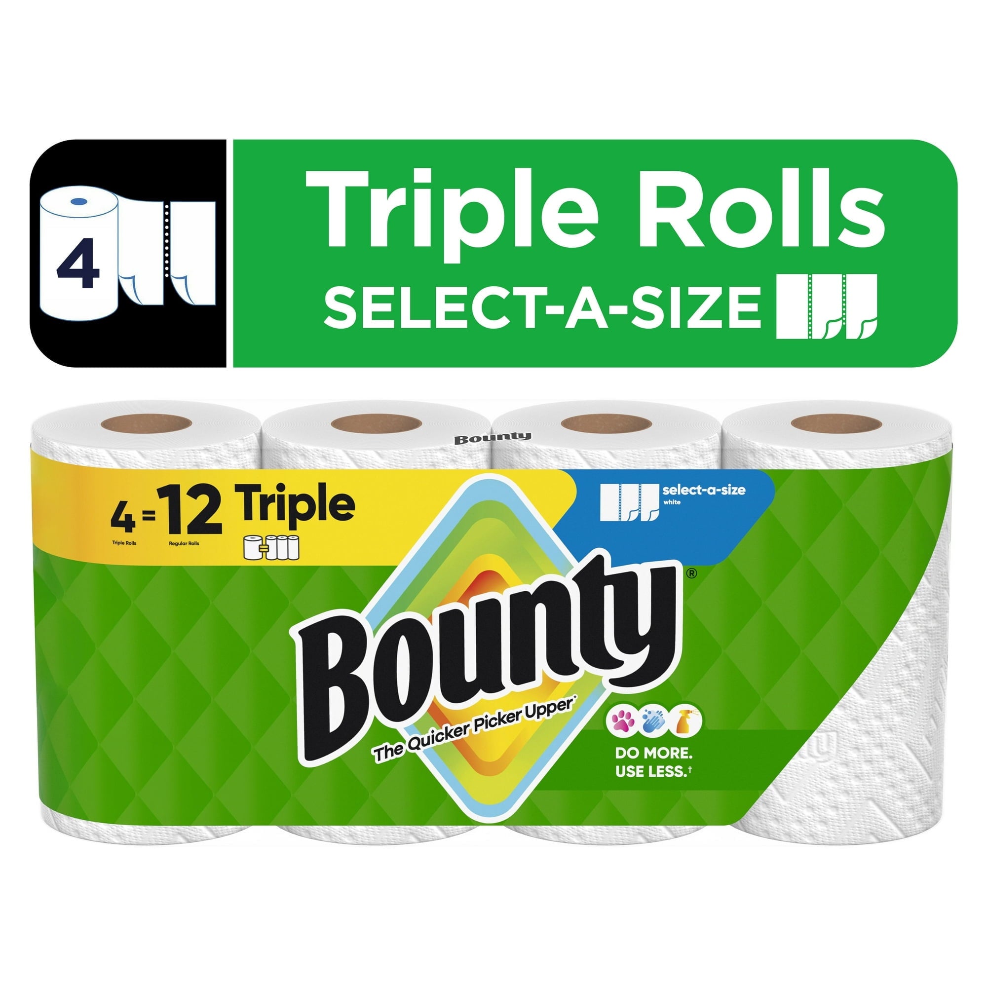 Bounty Paper Towels Select-A-Size White - 4 Triple Rolls, 123 Sheets Per Roll (2 pack)