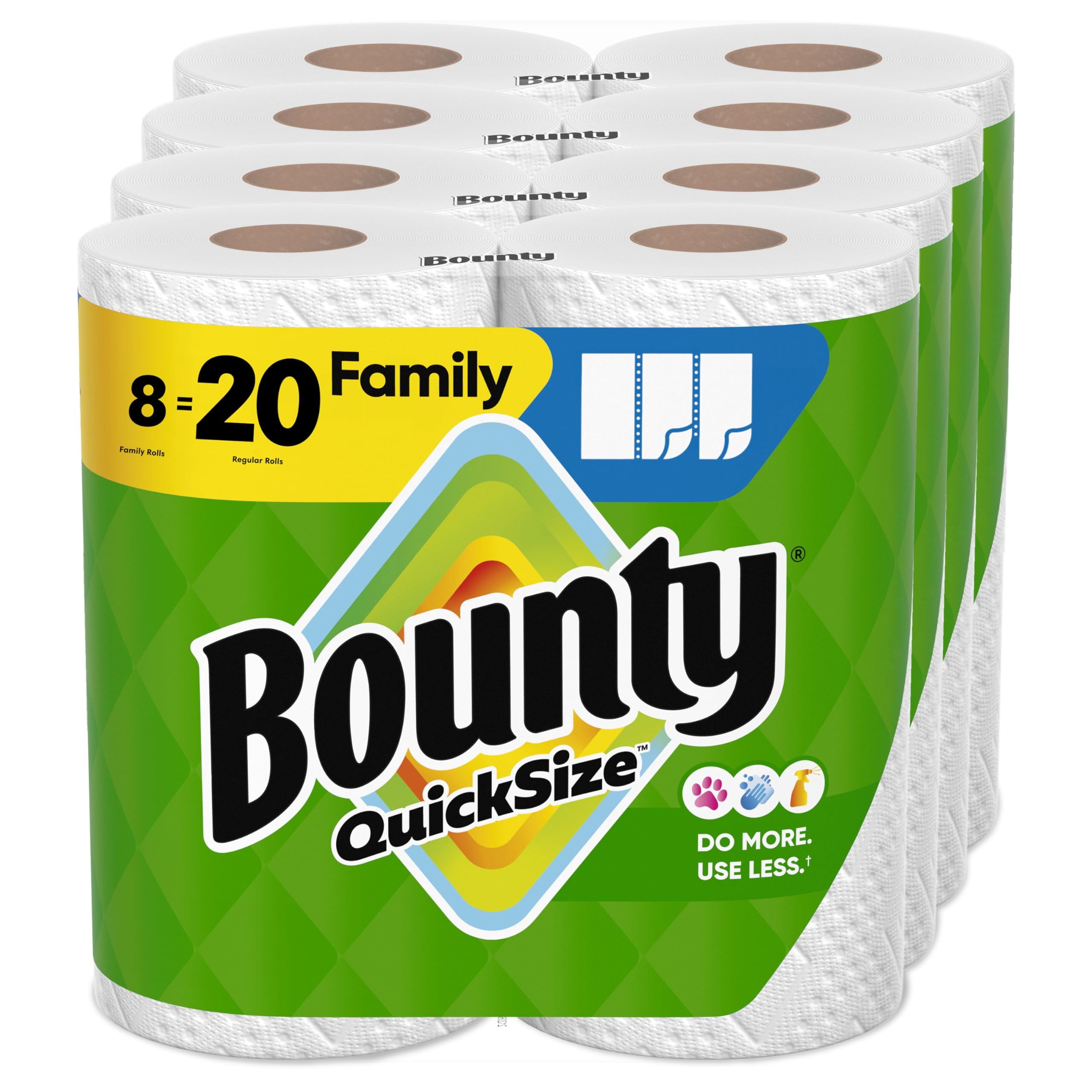 Bounty Quick Size Paper Towels - White, 8 Family Rolls = 20 Regular Rolls (Packaging May Vary)