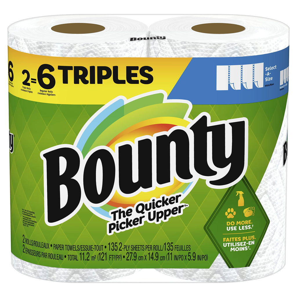 Bounty Select-A-Size Paper Towels - White, 2 Triple Rolls = 6 Regular Rolls (Pack of 1)