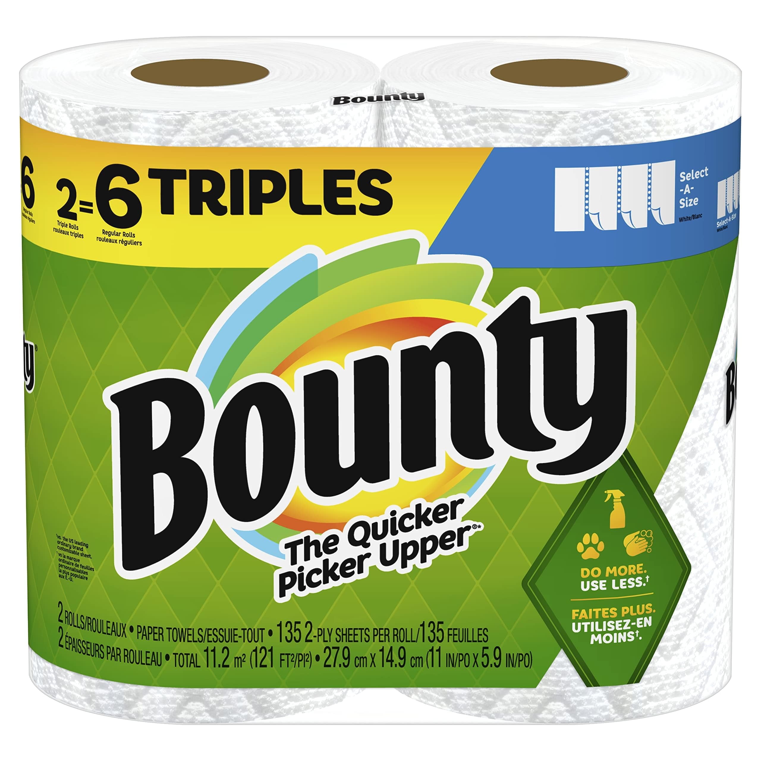 Bounty Select-A-Size Paper Towels - White, 2 Triple Rolls = 6 Regular Rolls (Pack of 1)