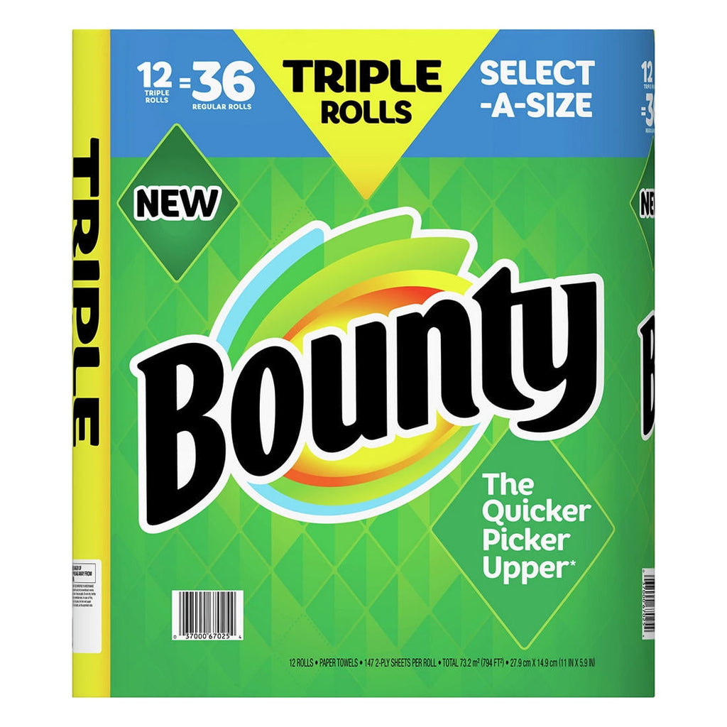 Bounty Select-A-Size Triple Rolls Paper Towels - White, 12 Count.