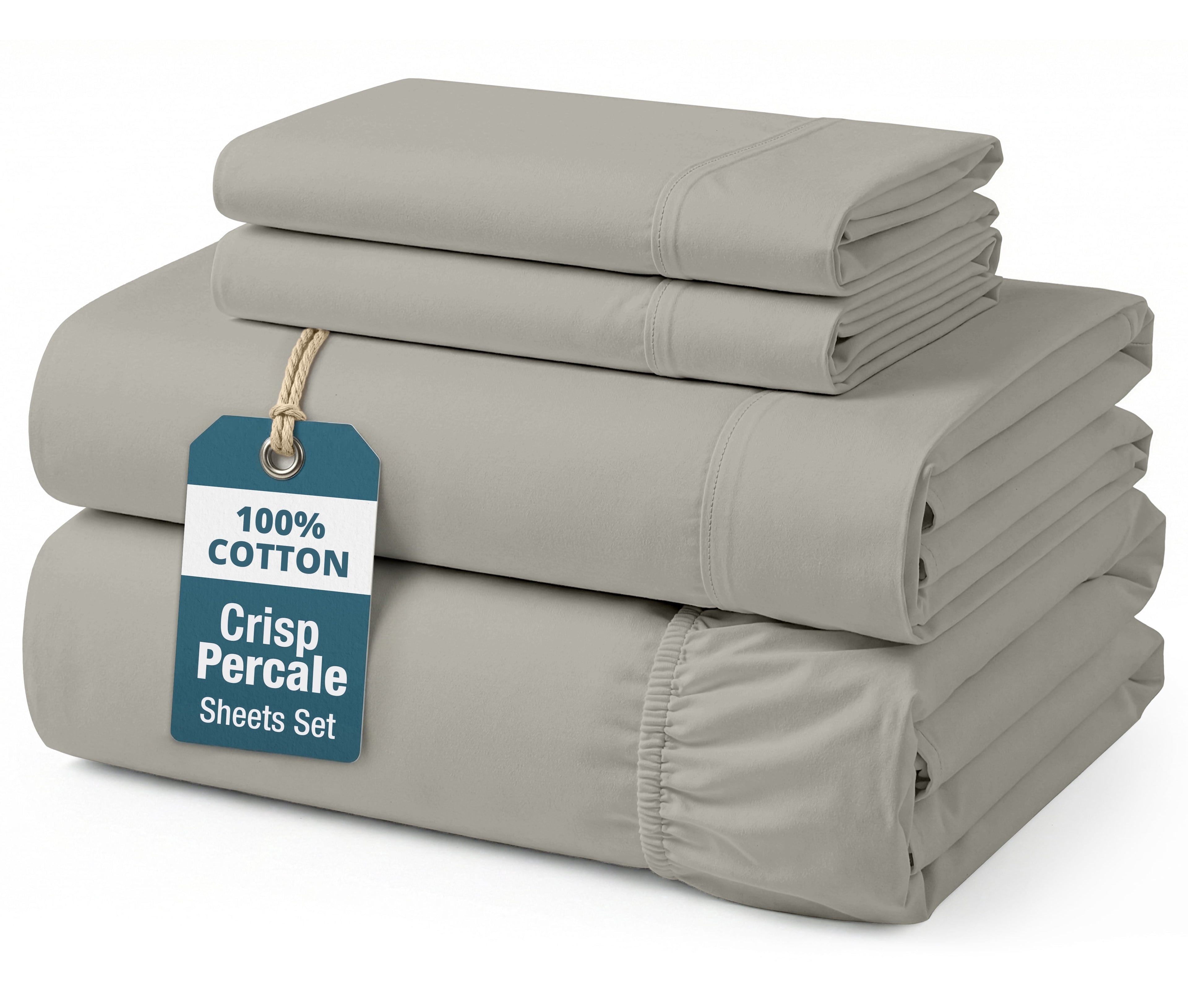 Casa Platino 100% Cotton Sheets – Naturally Cool 100% Cotton Bed Sheets - Ultra Soft Percale Weave, Fade Resistant, Low Pill, 15” Deep Pocket – Silver