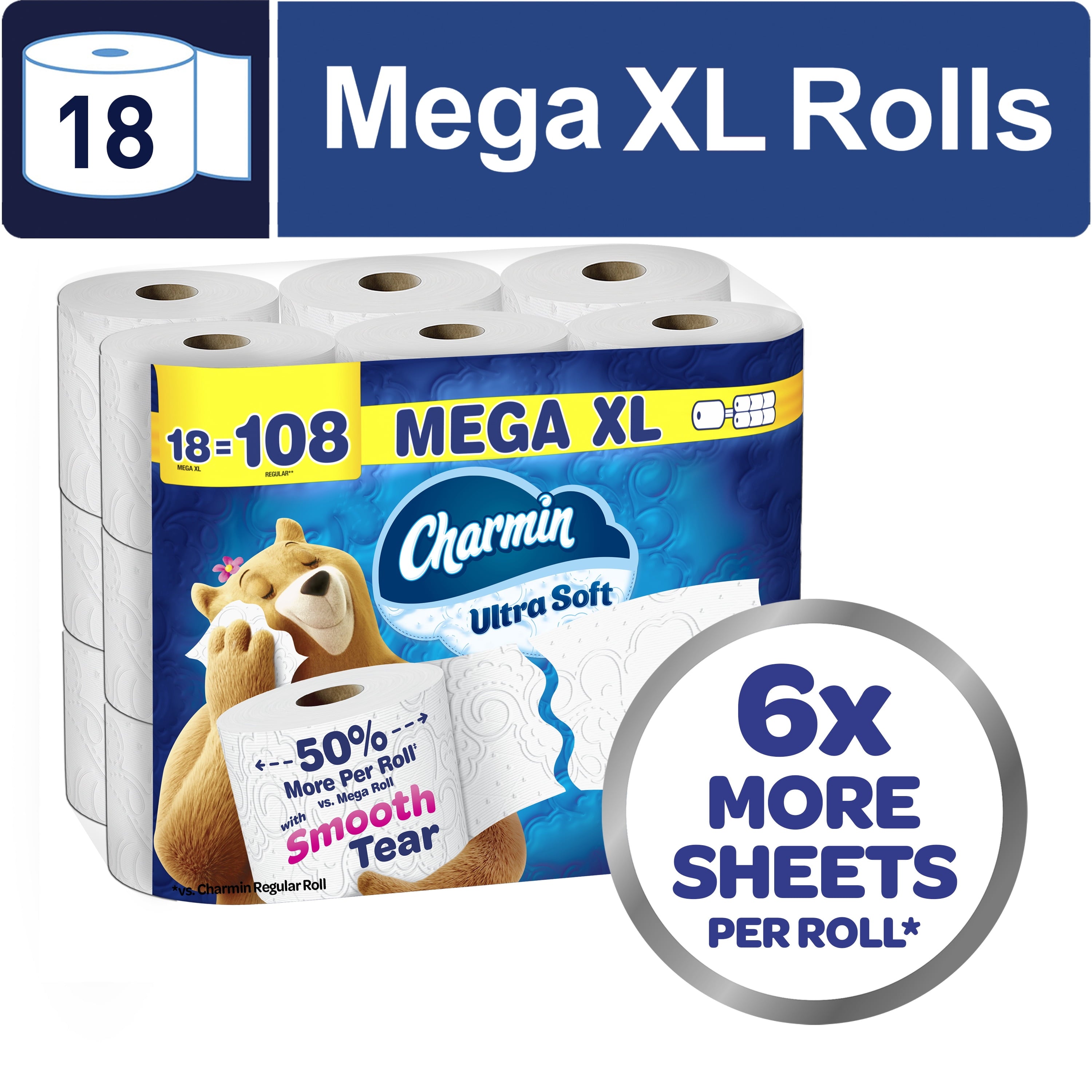 Charmin Ultra Soft Toilet Paper - 18 Super Mega Rolls, 336 Sheets per Roll