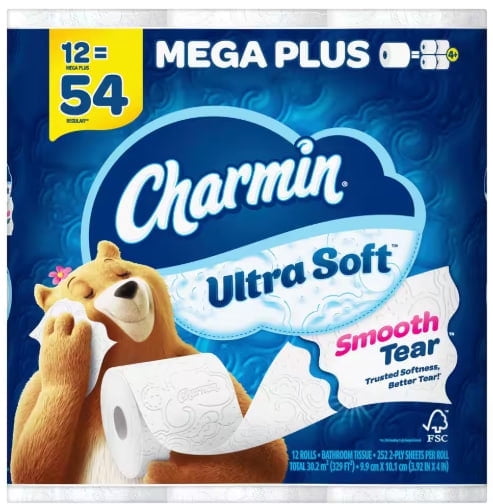 Charmin Ultra Soft Smooth Tear Toilet Paper - 12 Mega Plus Rolls
