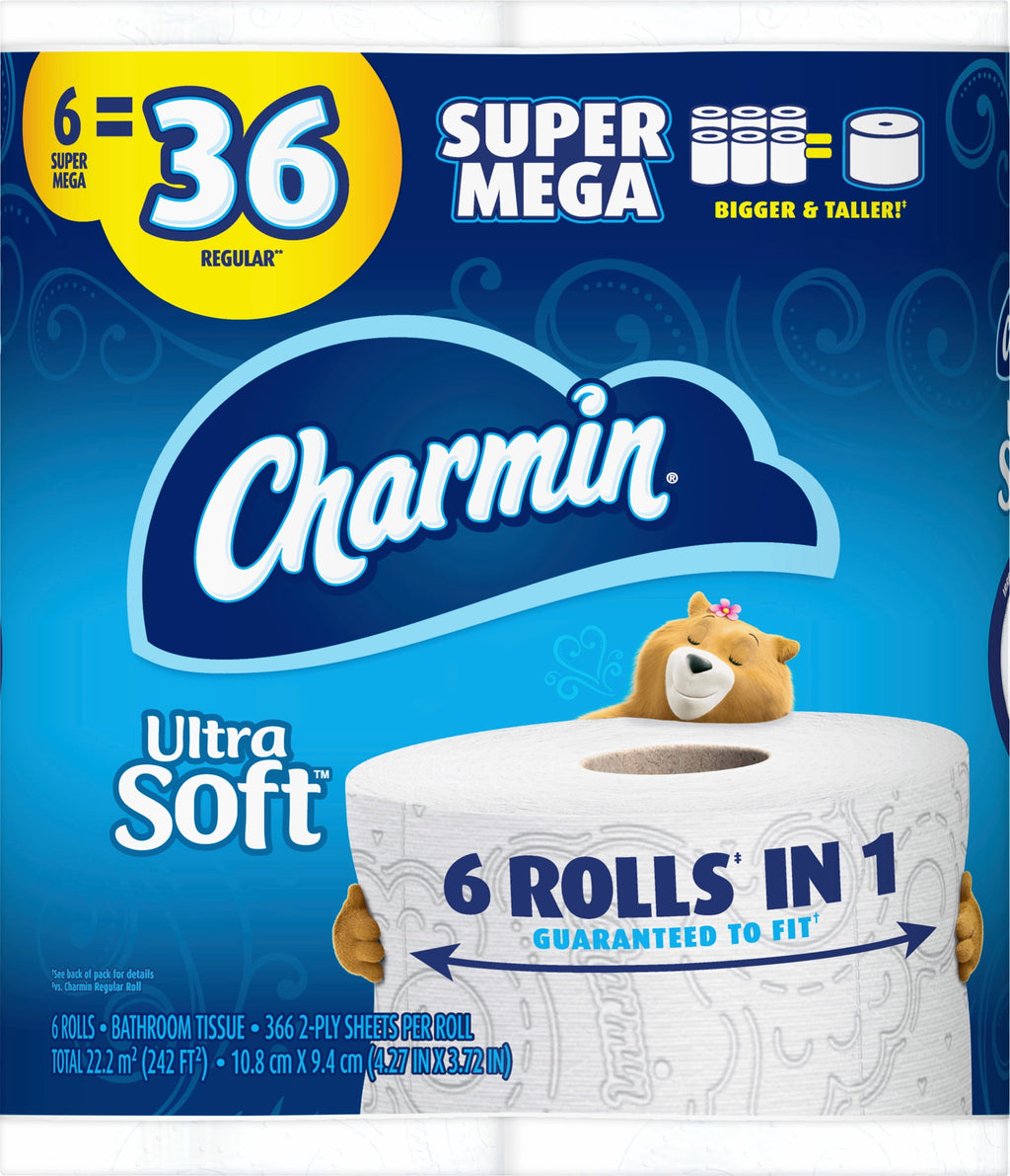 Charmin Ultra Soft Toilet Paper - 6 Super Mega Rolls