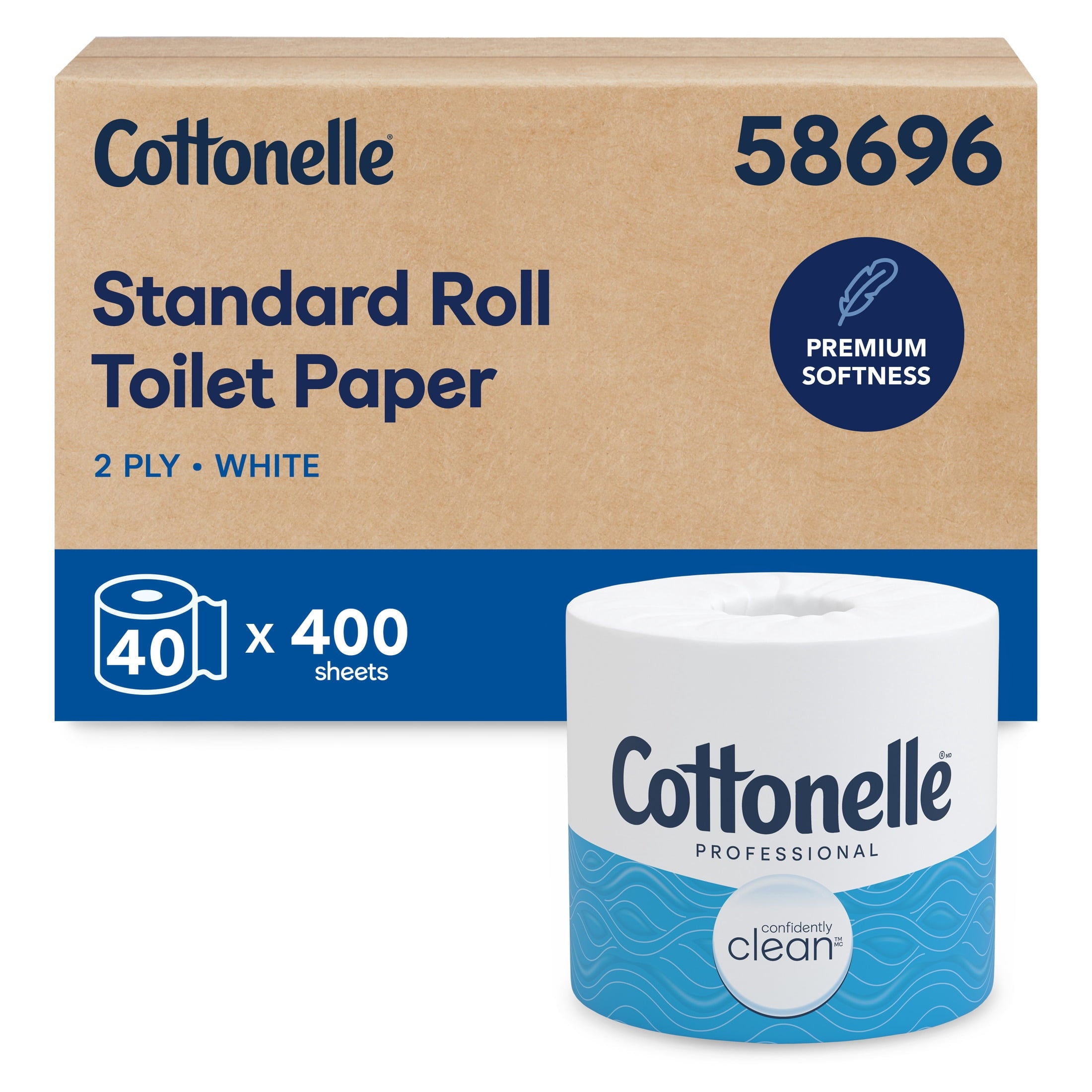Cottonelle® Professional CleanCare Standard Roll Bulk Toilet Paper (58696) - 2-Ply, White, Individually Wrapped (400 Sheets/Roll, 40 Rolls/Case, 16, 000 Sheets/Case)
