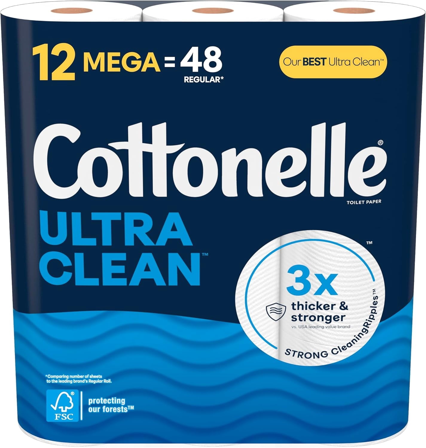 Cottonelle Ultra Clean Toilet Paper - 12 Mega Rolls = 48 Regular Rolls, Packaging May Vary