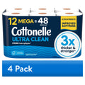 Cottonelle Ultra Clean Toilet Paper - Strong Toilet Tissue, 12 Mega Rolls - 4-Pack
